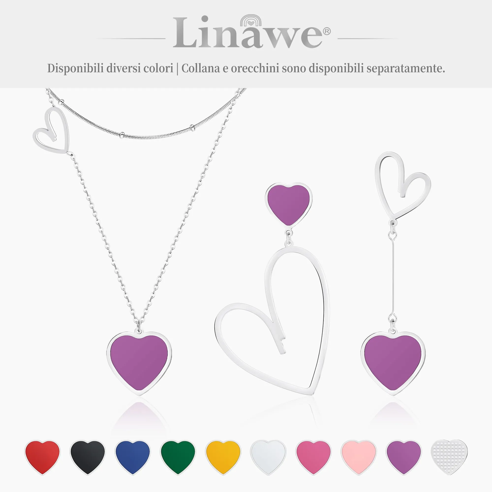 Linawe Orecchini a Cuore Pendenti in Acciaio Inossidabile, Viola - immagine 6