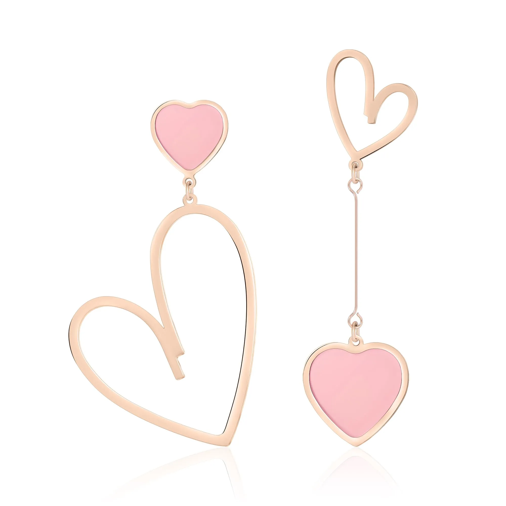 Linawe Orecchini a cuore asimmetrici in titanio e acciaio inossidabile placcati oro rosa - immagine 1