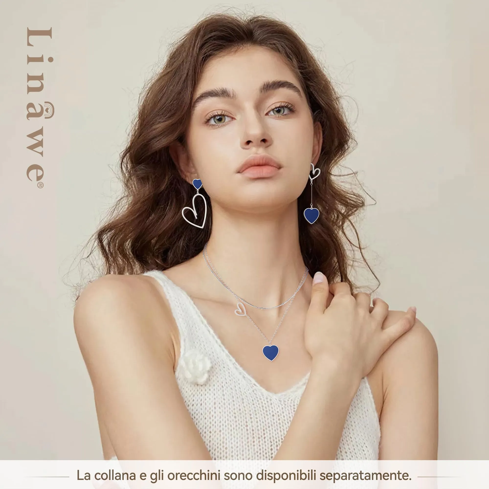 Linawe Orecchini pendenti a forma di cuore blu in acciaio inossidabile per donna - immagine 4