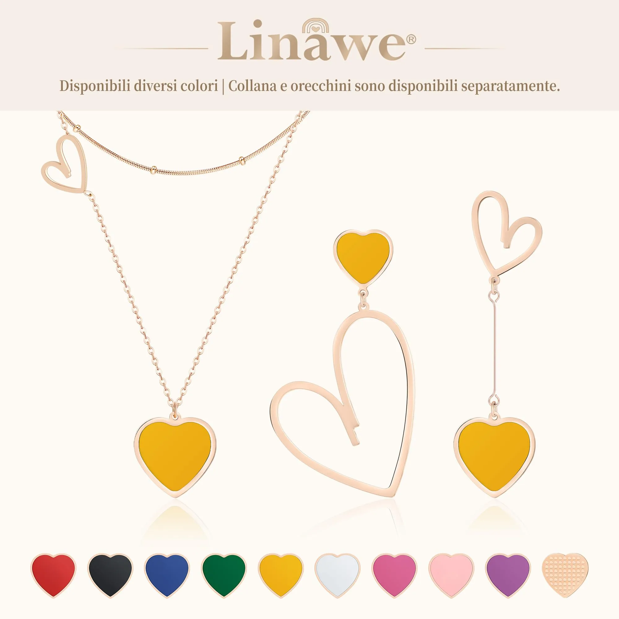 Linawe Orecchini a cuore giallo pendenti in oro rosa per donna - immagine 6