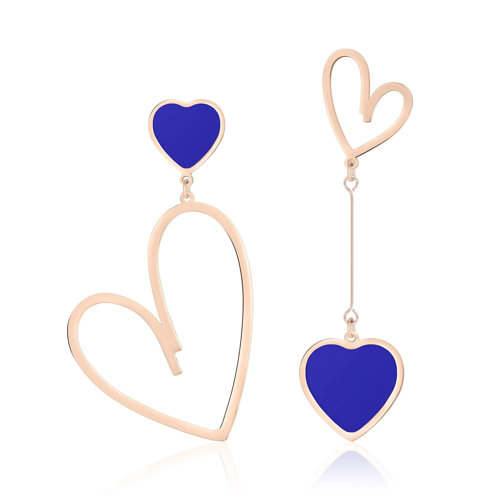 Linawe Orecchini a Cuore Pendenti Blu in Acciaio Inossidabile Oro Rosa - immagine 1