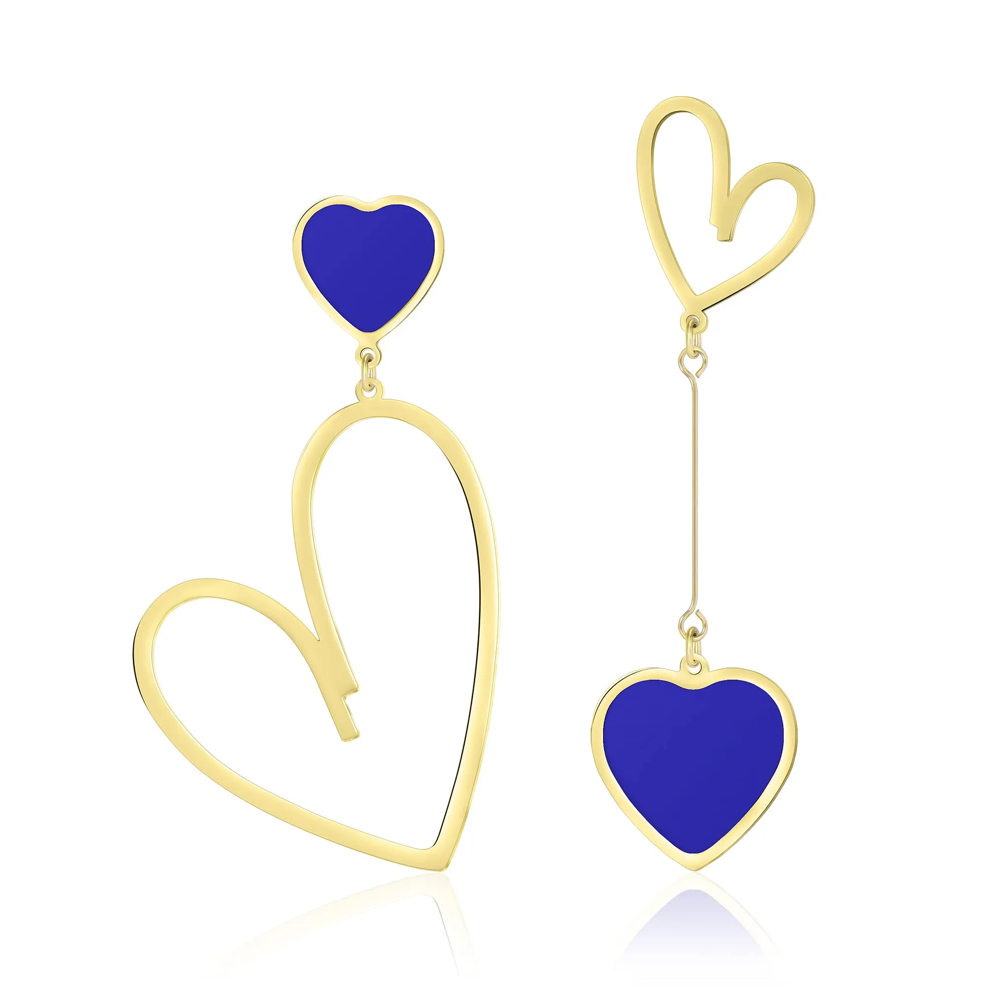 Linawe Orecchini Pendenti a Cuore Blu e Oro in Acciaio Inossidabile per Donna - immagine 1