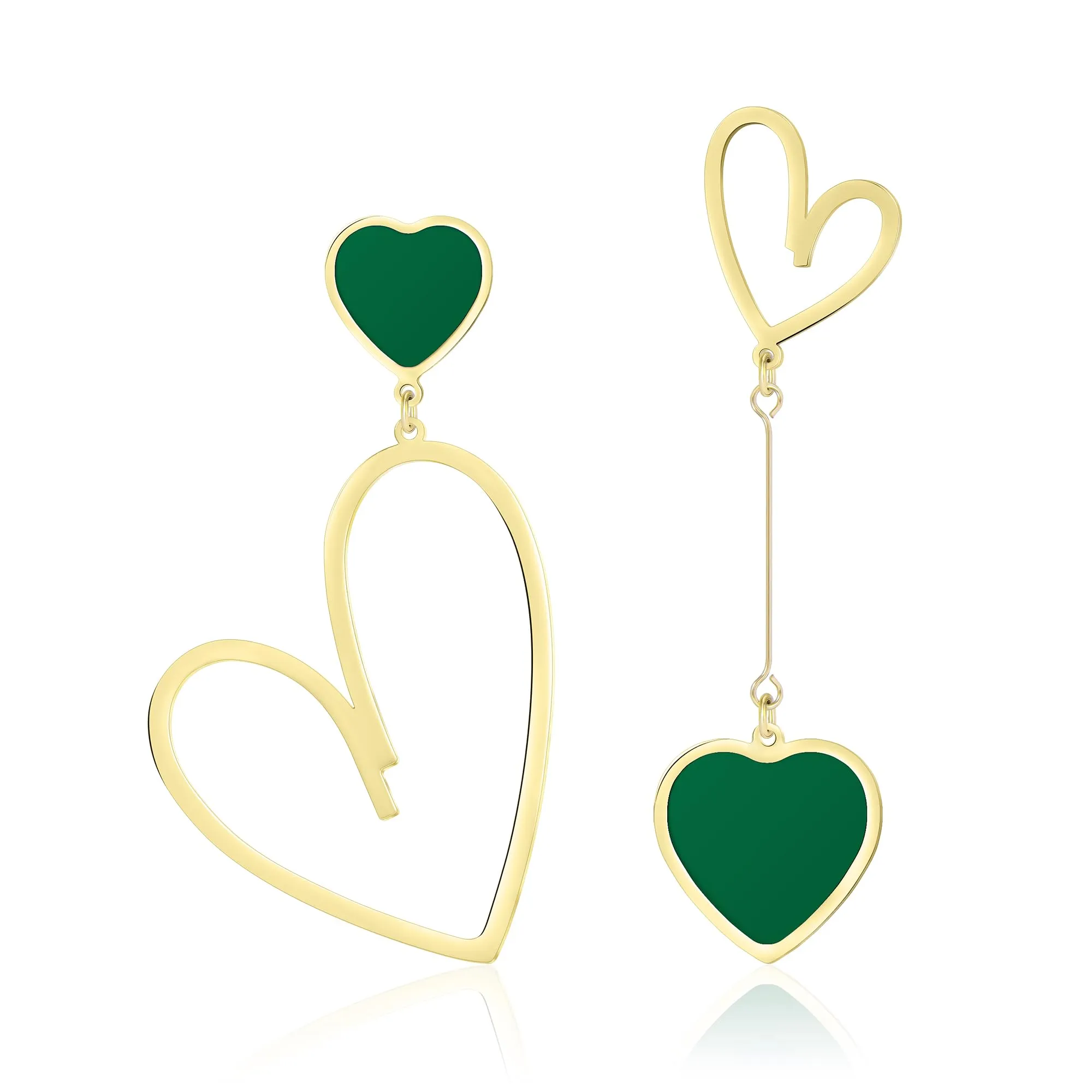 Linawe Orecchini a cuore verde in acciaio inossidabile placcati oro - immagine 1