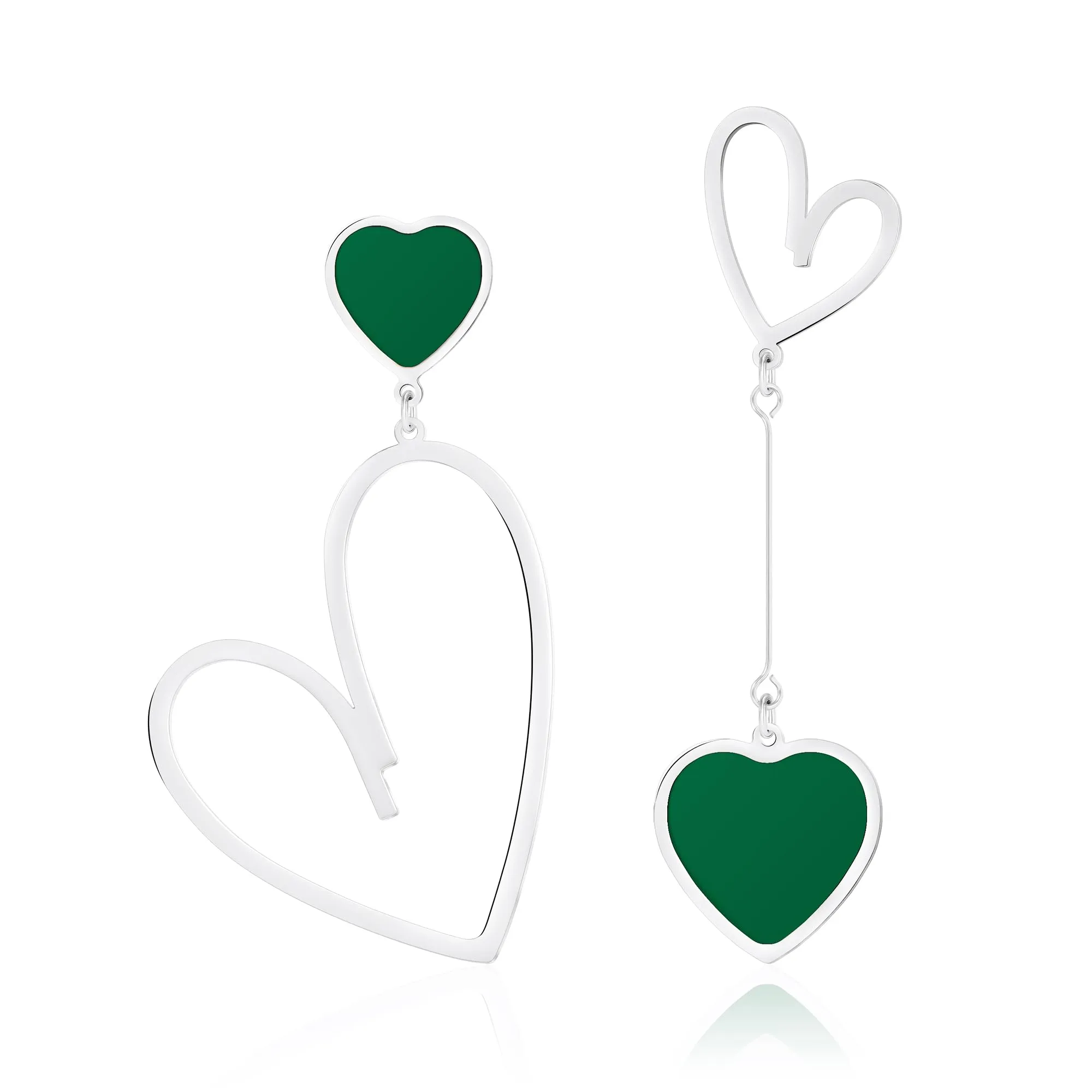 Linawe Orecchini Pendenti a Cuore Verde in Argento e Acciaio Inossidabile da Donna - immagine 1