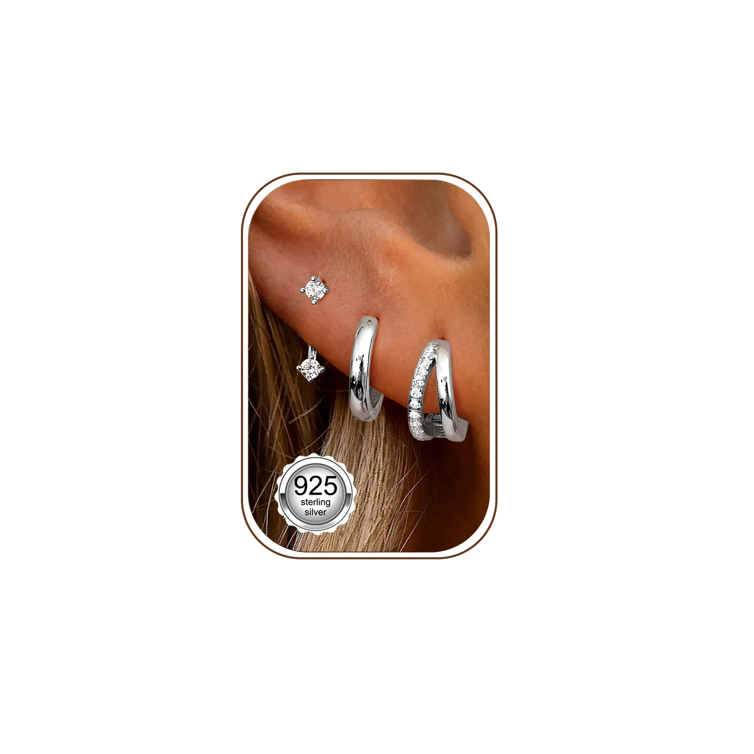 LOLIAS Set 3 Paia Orecchini a Cerchio in Argento 925 per Donna e Ragazze, 10mm - immagine 1