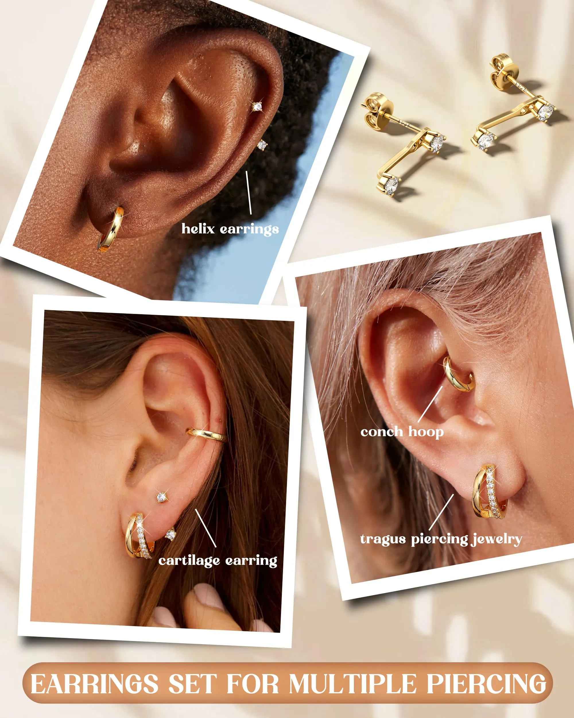 LOLIAS Set di 3 Paia di Orecchini Donna in Argento 925 Color Oro Anallergici - immagine 3