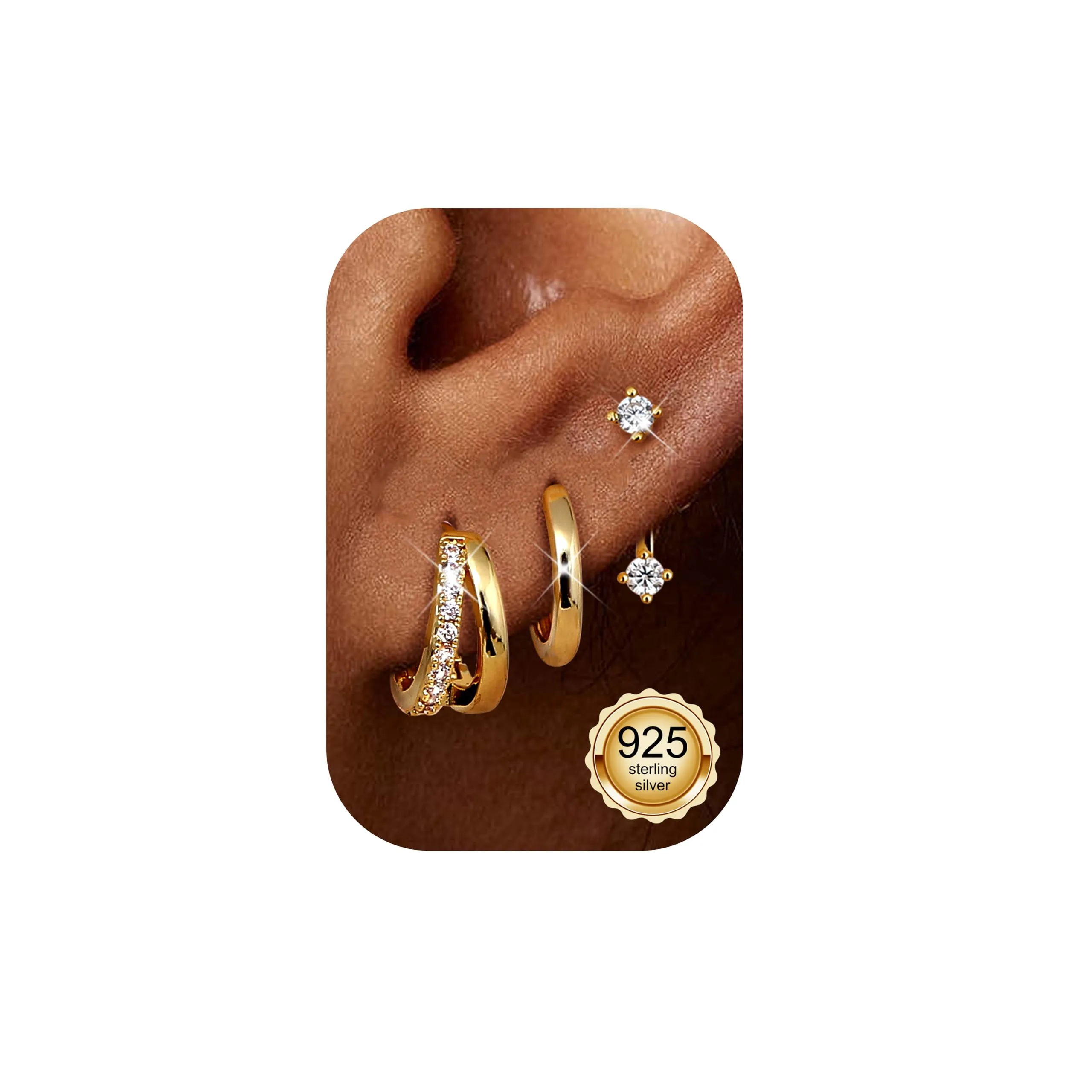 Finrezio Set 3 Paia Orecchini Donna Cerchio e Bottone Oro 10 mm - immagine 1