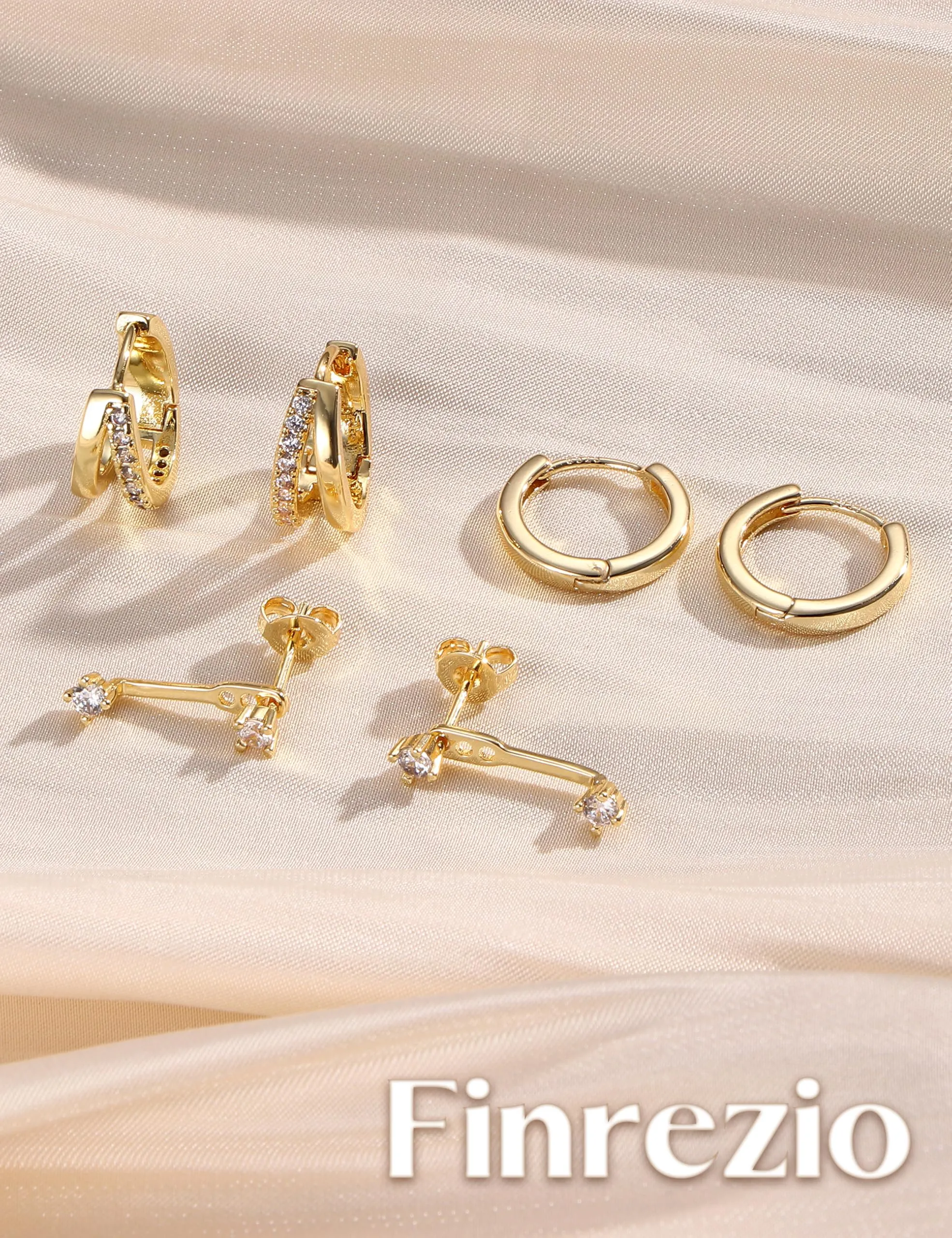 Finrezio Set 3 Paia Orecchini Donna Cerchio e Bottone Oro 10 mm - immagine 7