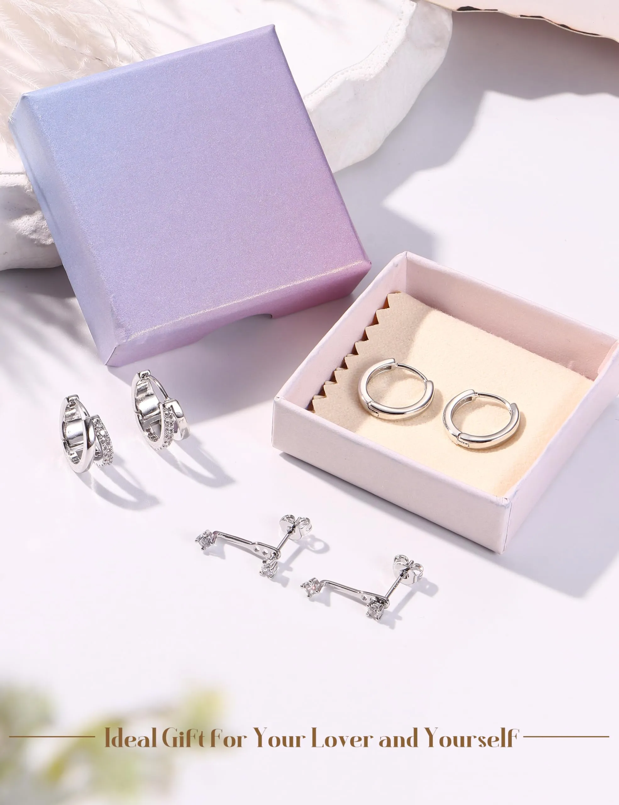 Finrezio Set 3 Paia Orecchini a Cerchio Huggie in Argento 925, 10 mm - immagine 5