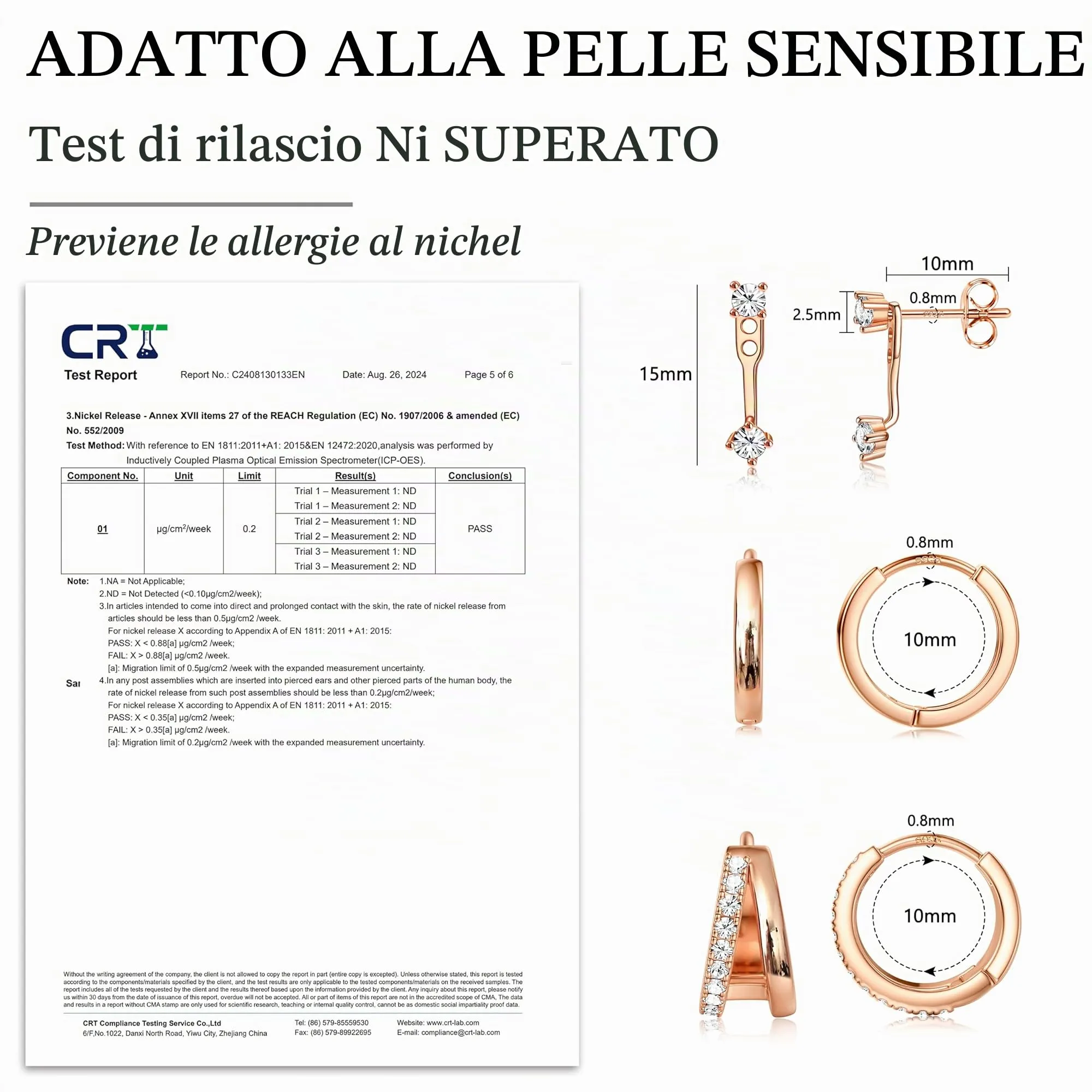 LOLIAS Set 3 Paia Orecchini Donna Oro Rosa Anallergici - immagine 2
