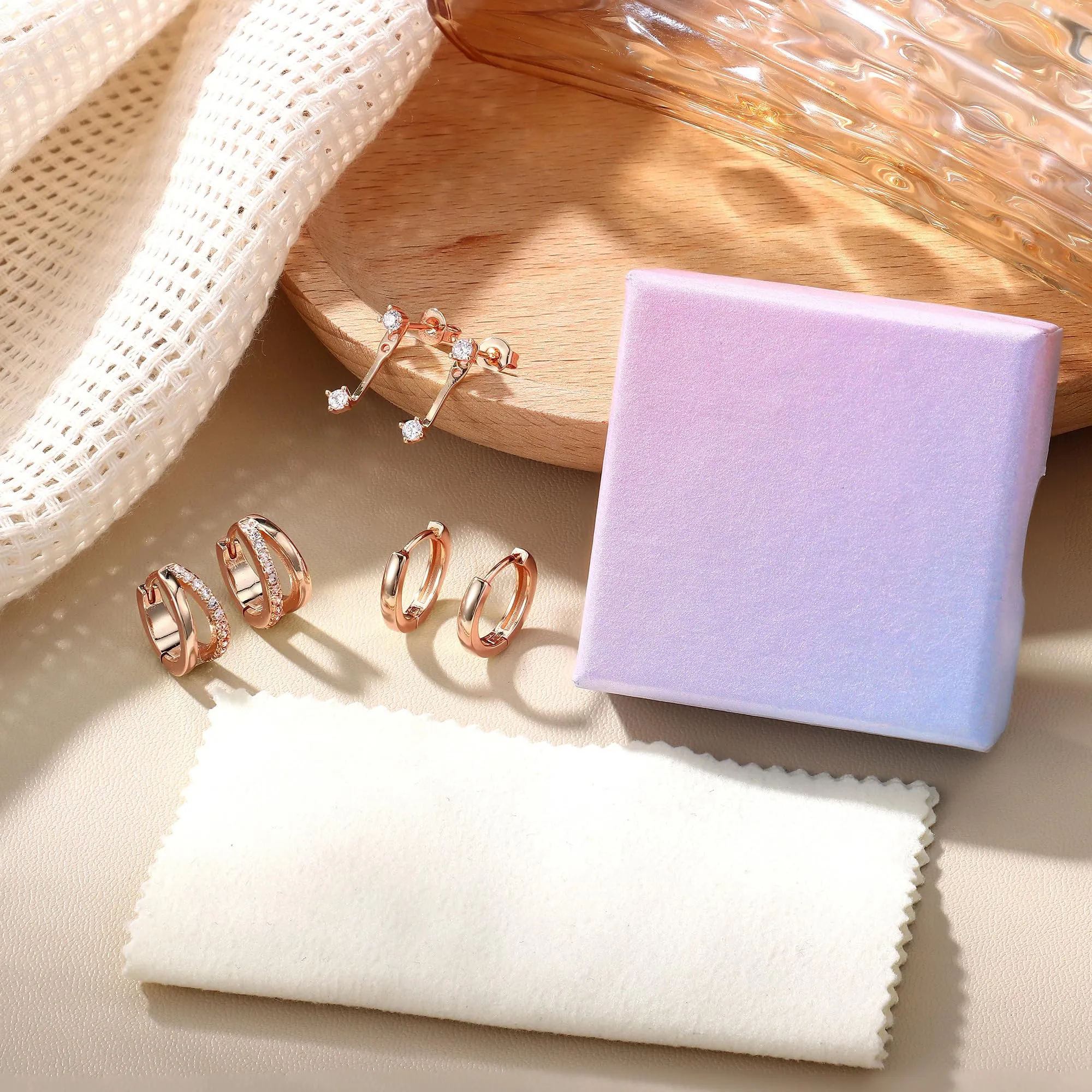 LOLIAS Set 3 Paia Orecchini Donna Oro Rosa Anallergici - immagine 3