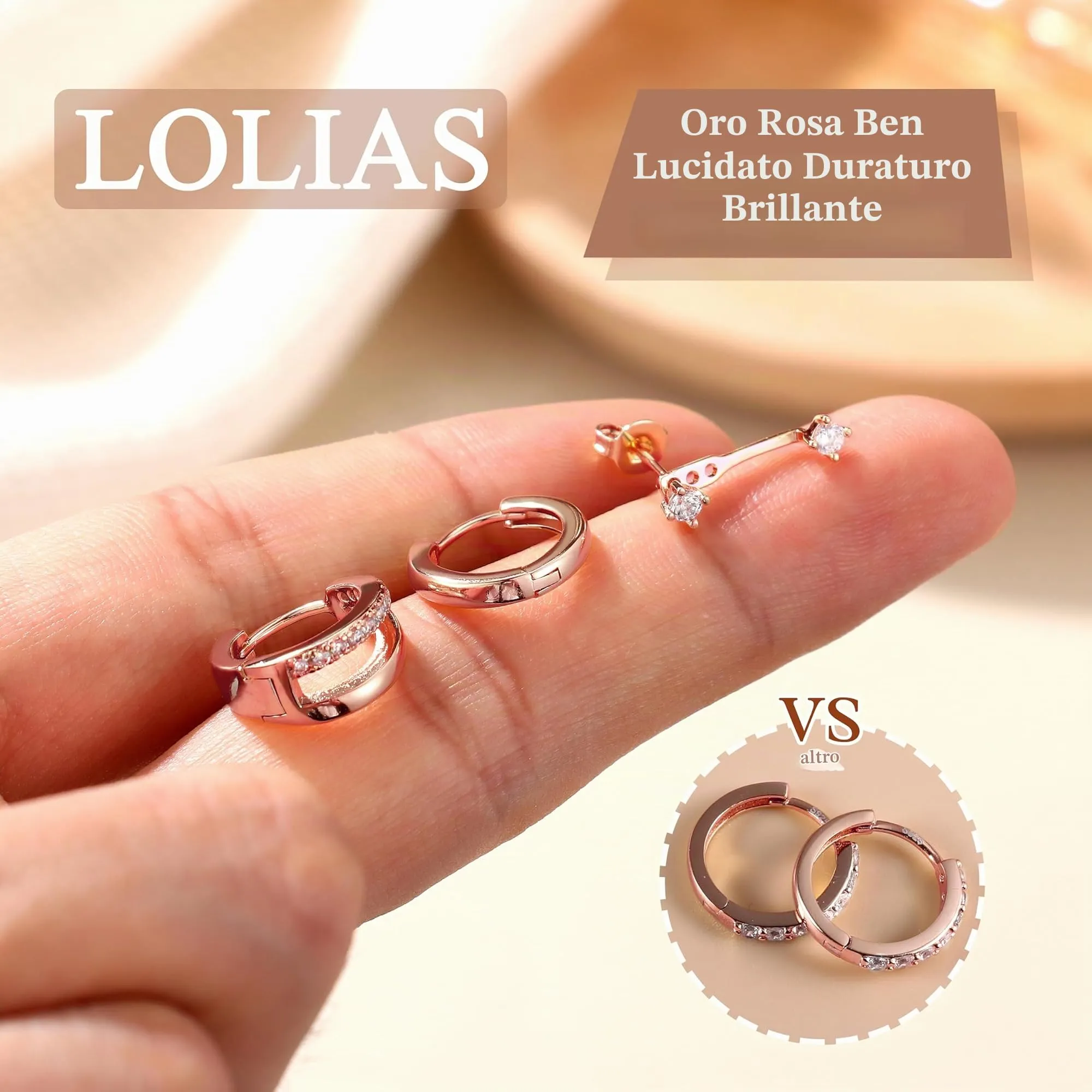 LOLIAS Set 3 Paia Orecchini Donna Oro Rosa Anallergici - immagine 4