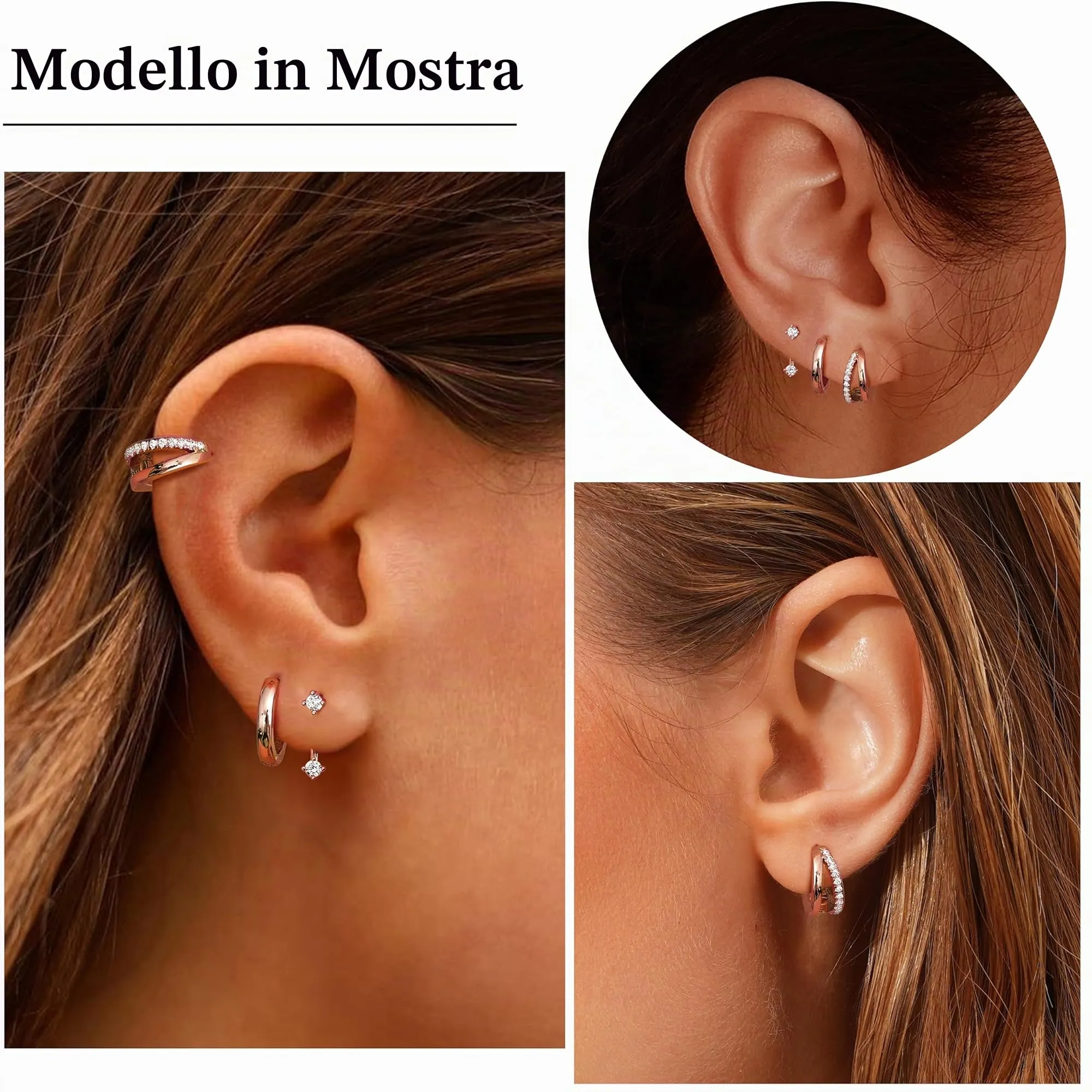 LOLIAS Set 3 Paia Orecchini Donna Oro Rosa Anallergici - immagine 6