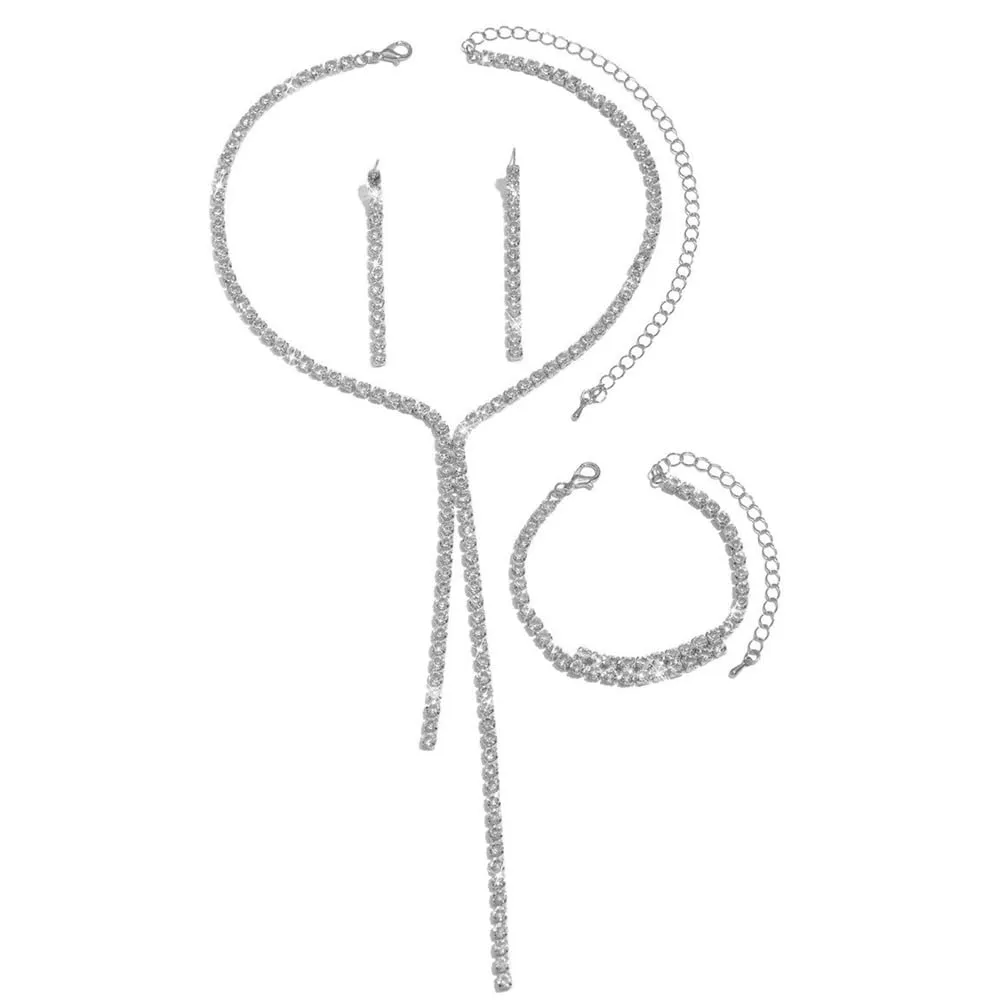 XFSRG Set di Gioielli con Strass Collana, Bracciale e Orecchini per Donna (Argento) - immagine 1