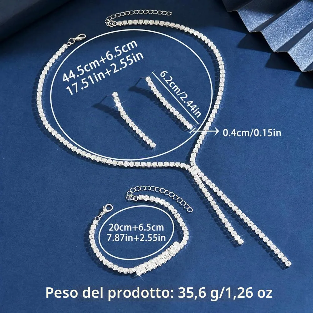 XFSRG Set di Gioielli con Strass Collana, Bracciale e Orecchini per Donna (Argento) - immagine 2