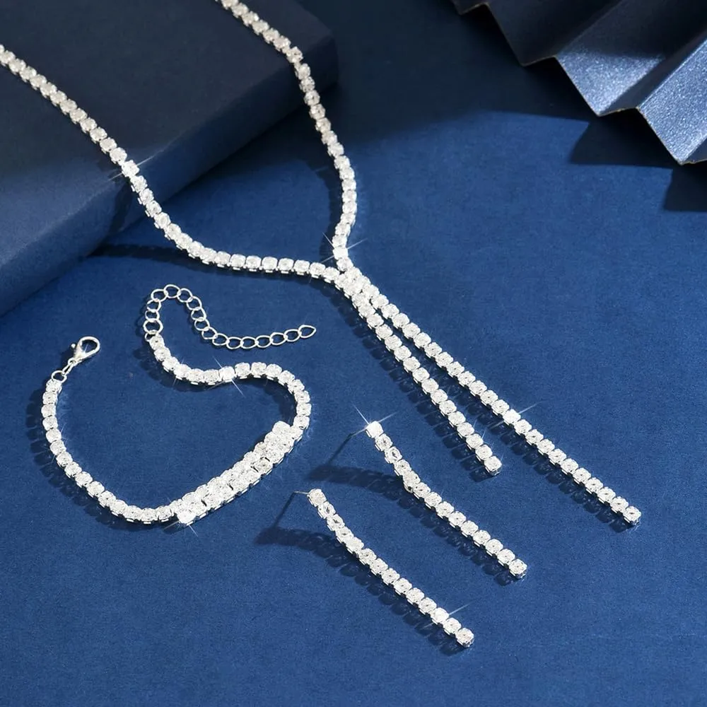 XFSRG Set di Gioielli con Strass Collana, Bracciale e Orecchini per Donna (Argento) - immagine 3