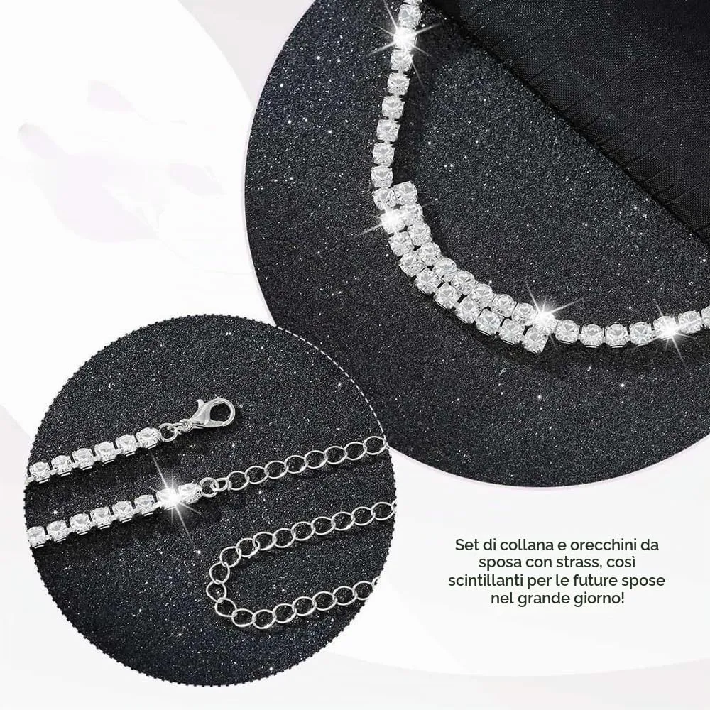 XFSRG Set di Gioielli con Strass Collana, Bracciale e Orecchini per Donna (Argento) - immagine 4