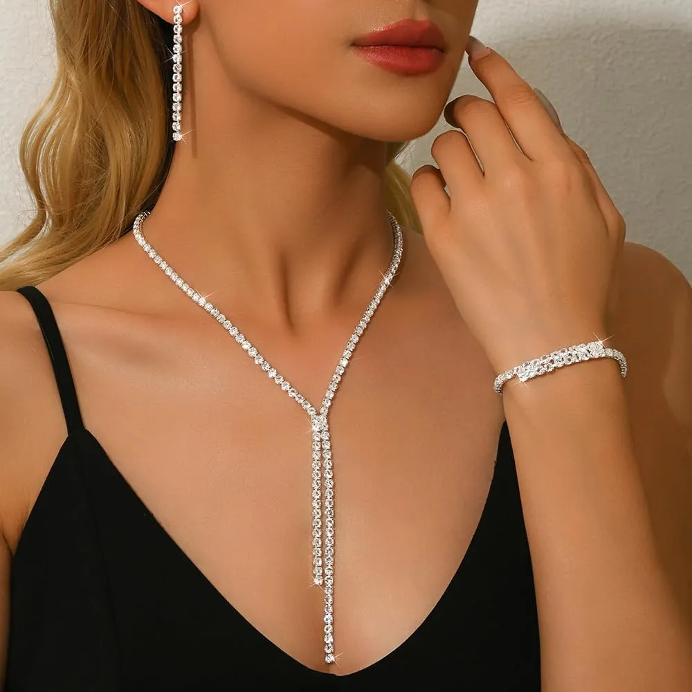 XFSRG Set di Gioielli con Strass Collana, Bracciale e Orecchini per Donna (Argento) - immagine 5