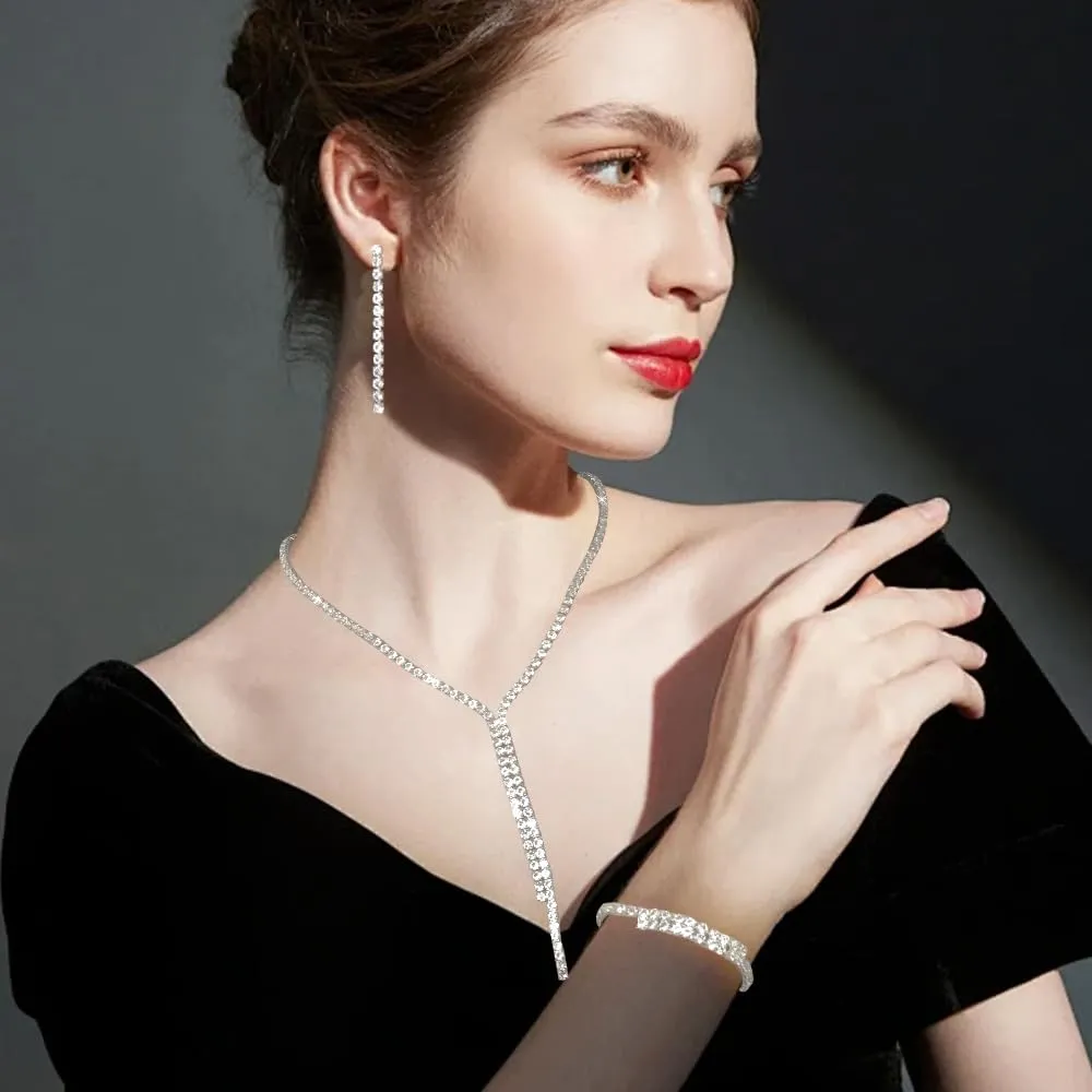 XFSRG Set di Gioielli con Strass Collana, Bracciale e Orecchini per Donna (Argento) - immagine 6