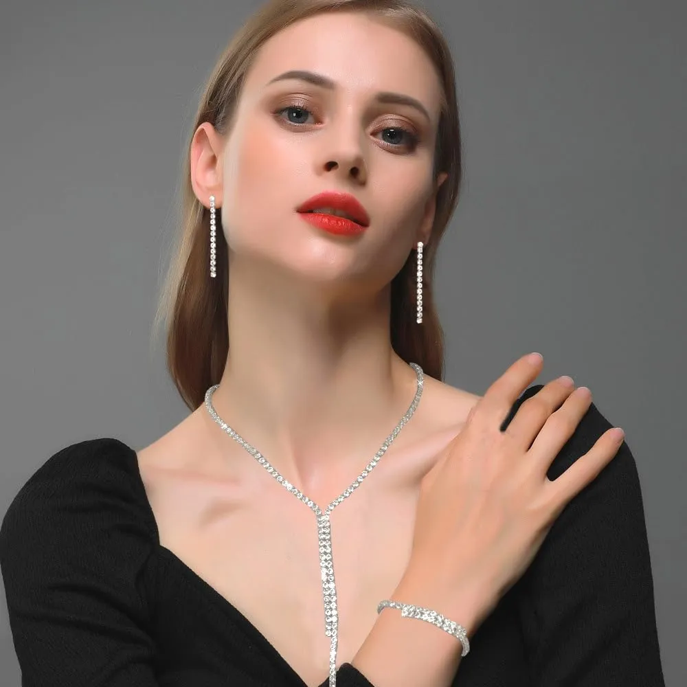 XFSRG Set di Gioielli con Strass Collana, Bracciale e Orecchini per Donna (Argento) - immagine 7