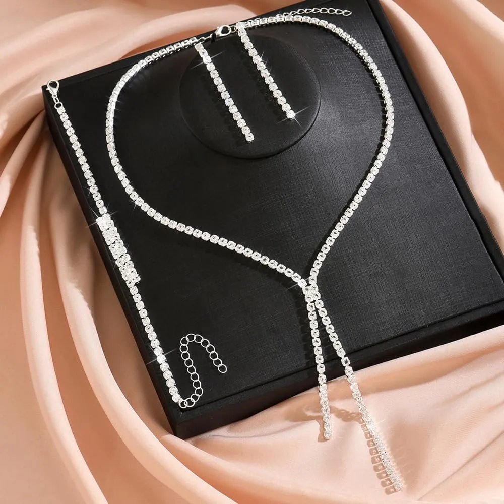 XFSRG Set di Gioielli con Strass Collana, Bracciale e Orecchini per Donna (Argento) - immagine 8
