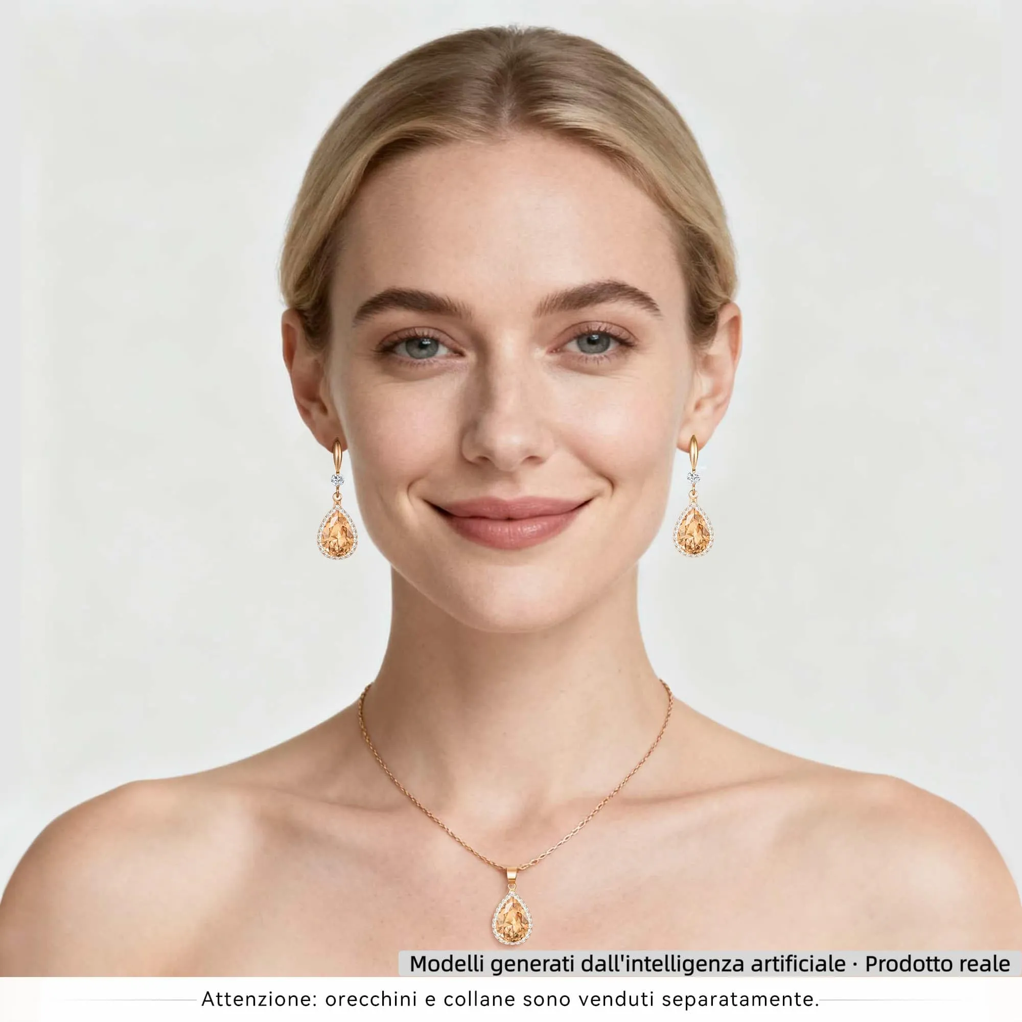 Linawe Orecchini pendenti in oro rosa con cristalli di topazio champagne e moissanite - immagine 4
