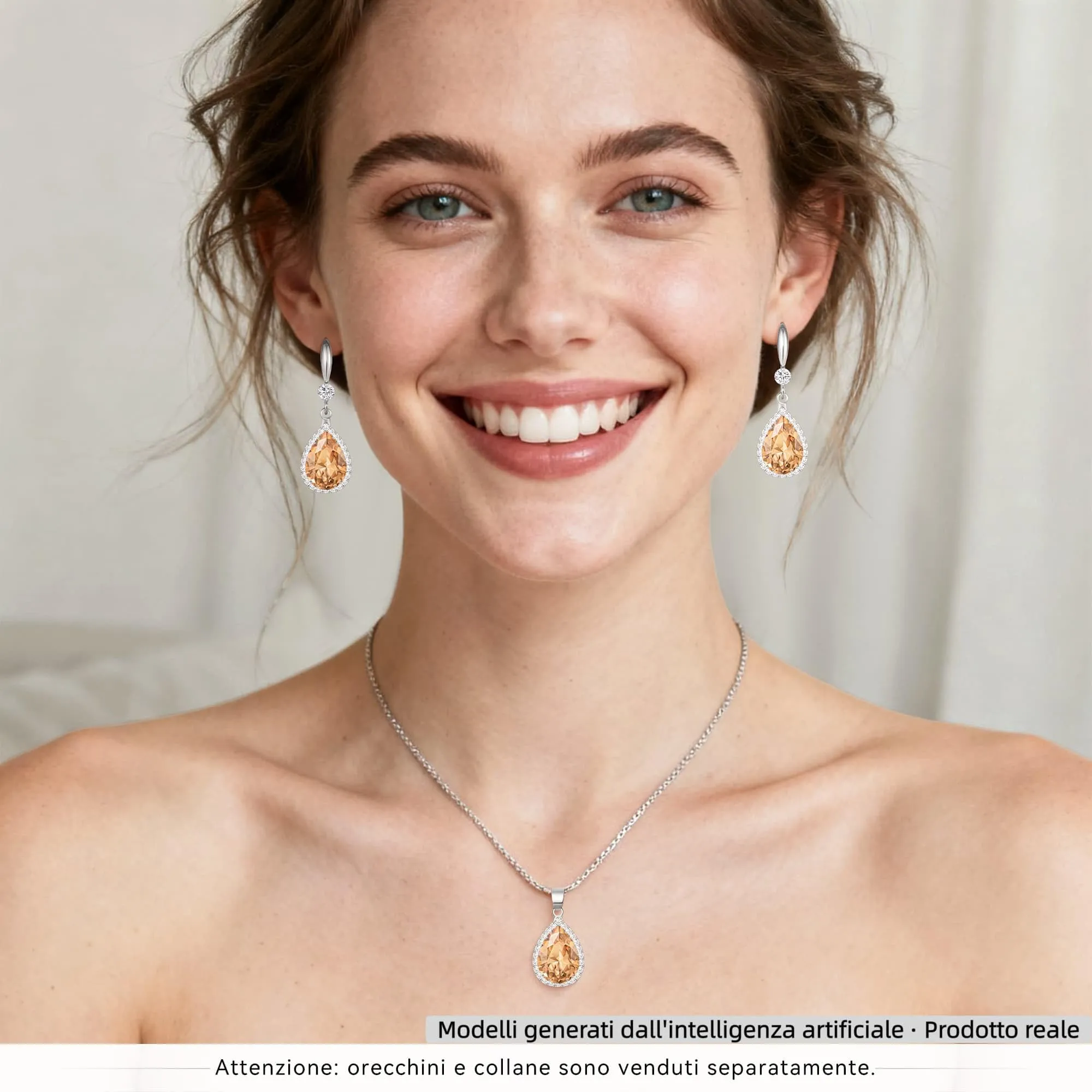 Linawe Orecchini pendenti in argento con topazio giallo champagne e moissanite - immagine 4