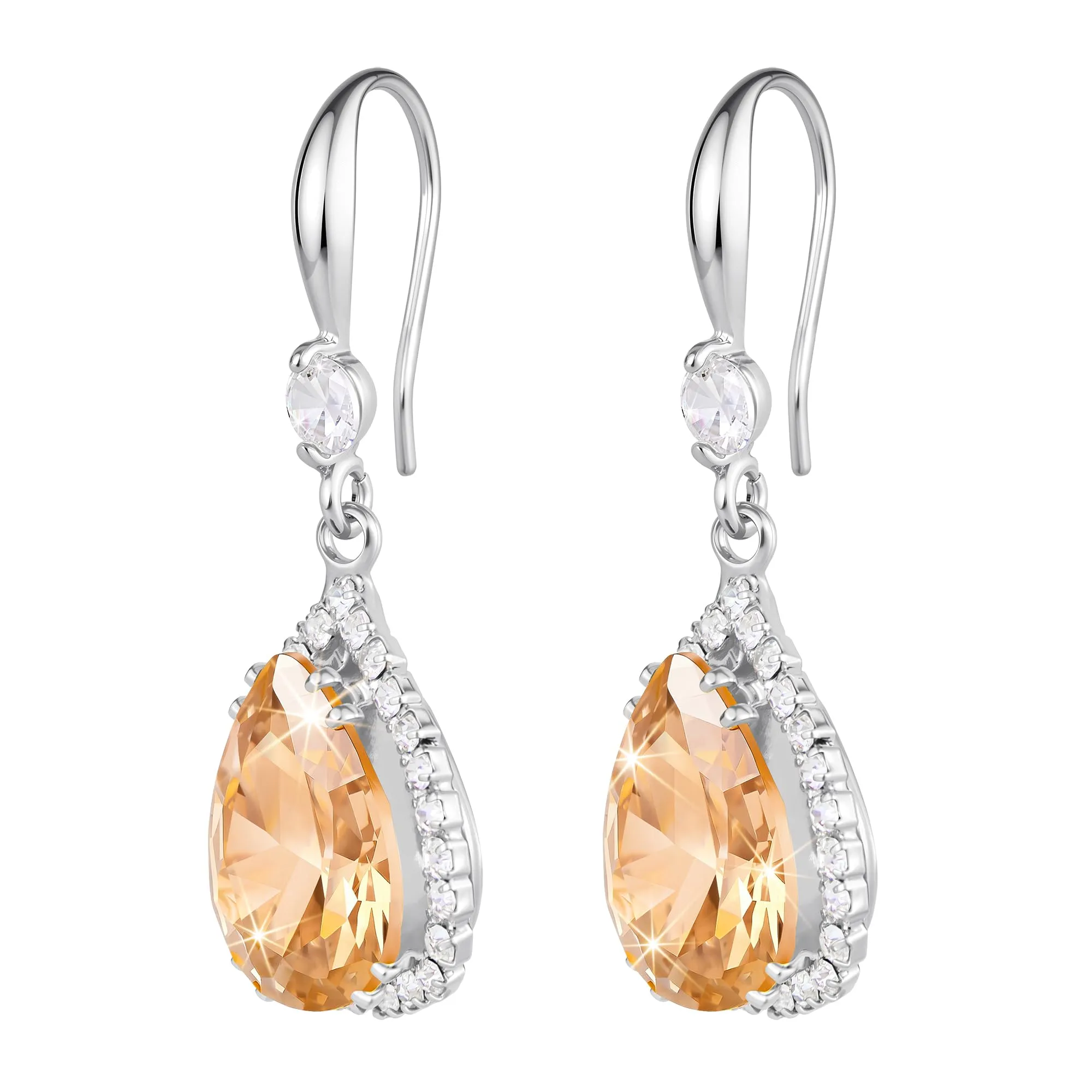 Linawe Orecchini pendenti in argento con topazio giallo champagne e moissanite - immagine 5