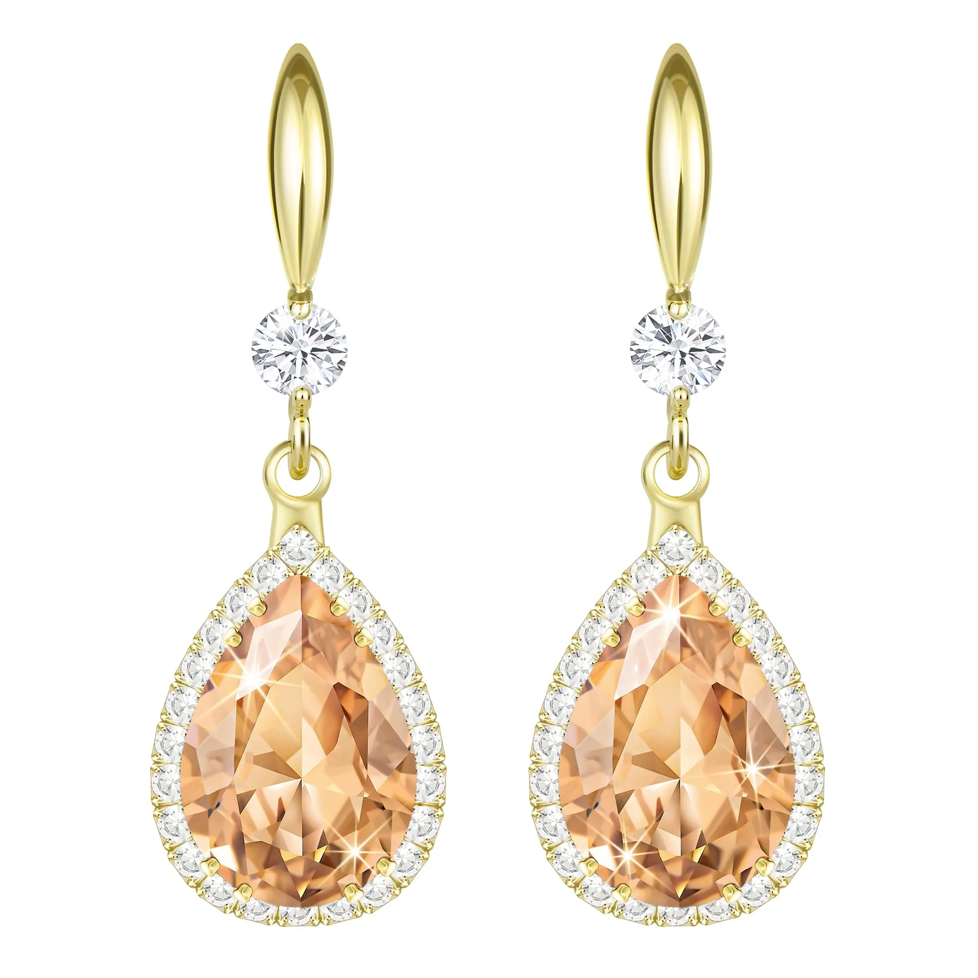 Linawe Orecchini pendenti in oro con moissanite champagne e topazio per donna - immagine 1