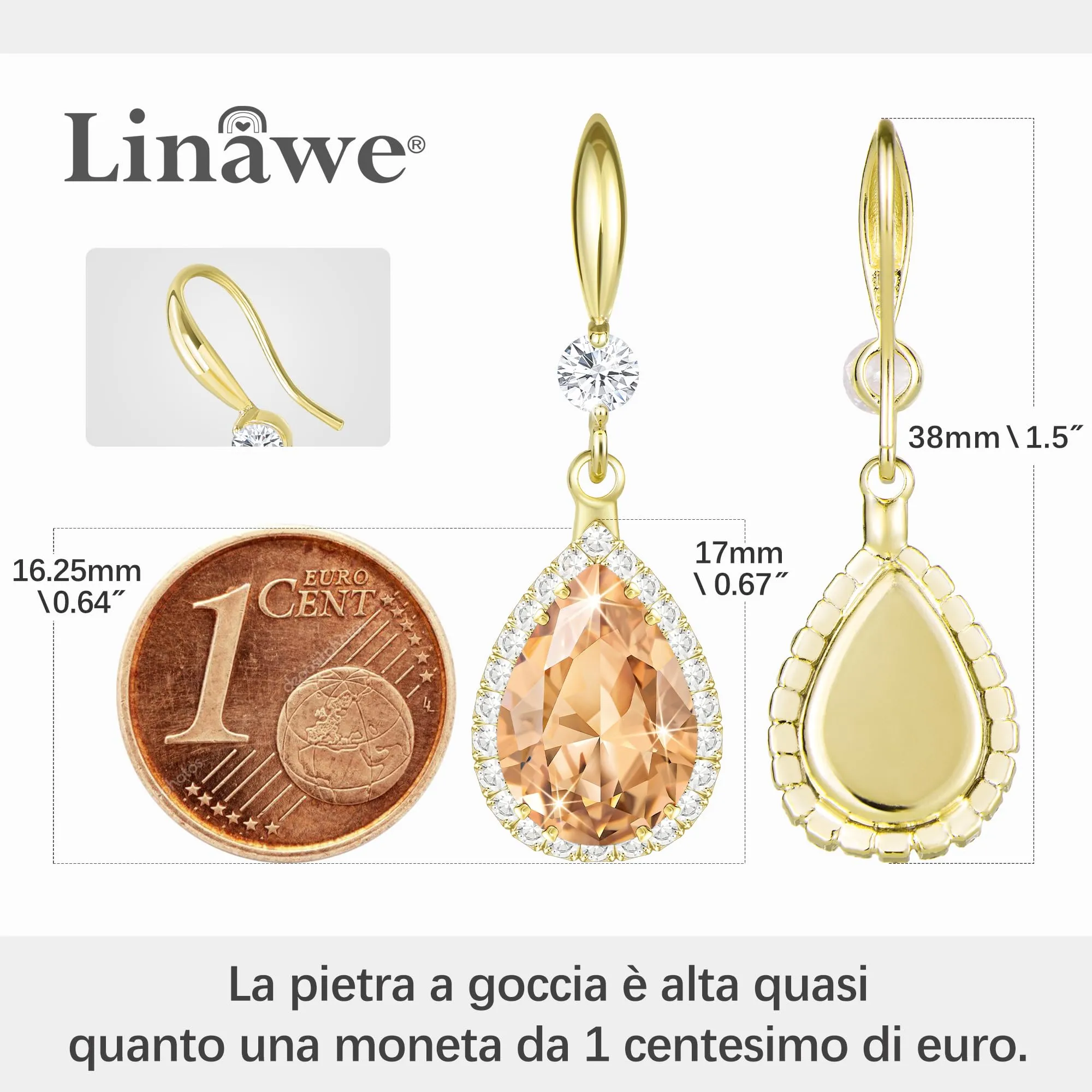 Linawe Orecchini pendenti in oro con moissanite champagne e topazio per donna - immagine 2