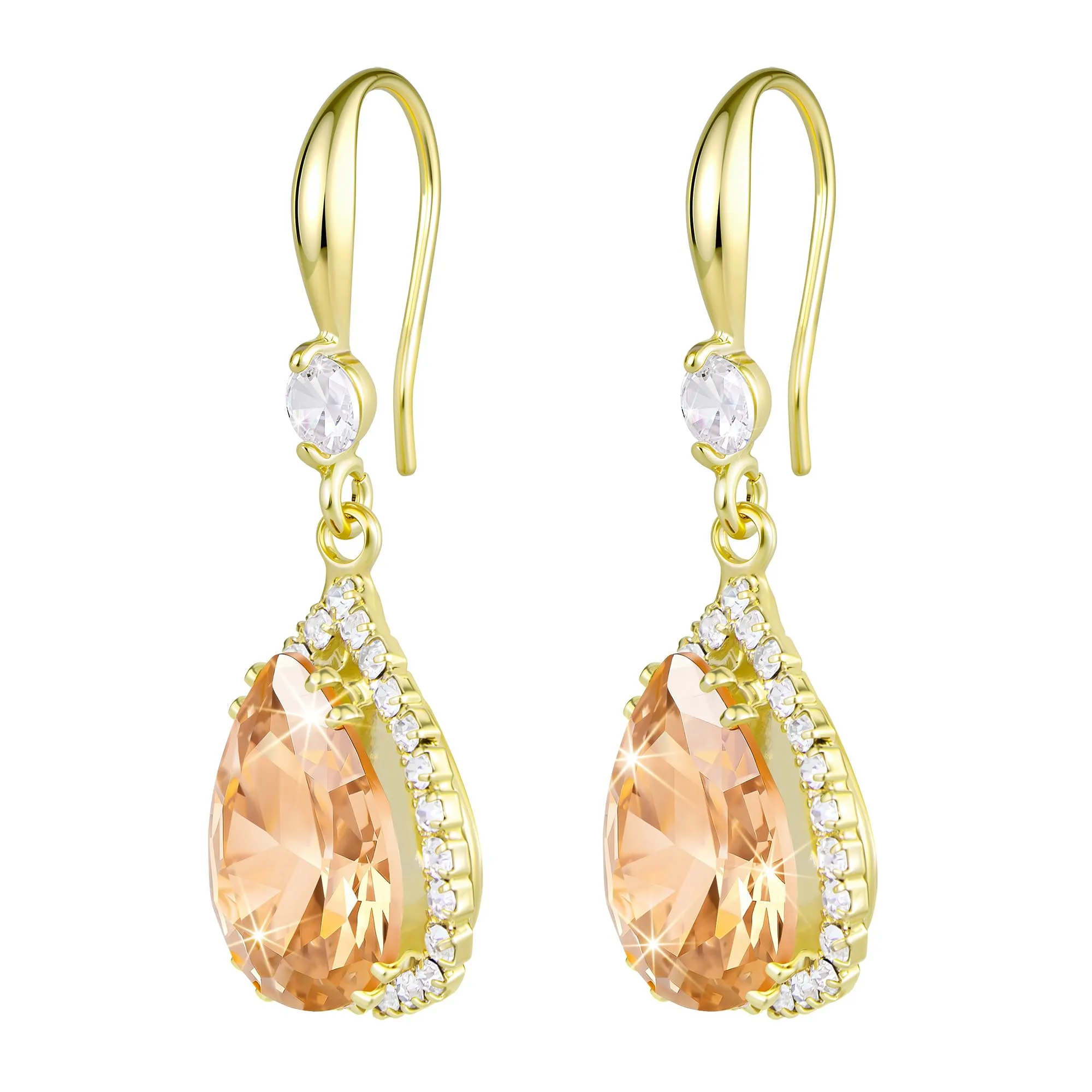 Linawe Orecchini pendenti in oro con moissanite champagne e topazio per donna - immagine 5