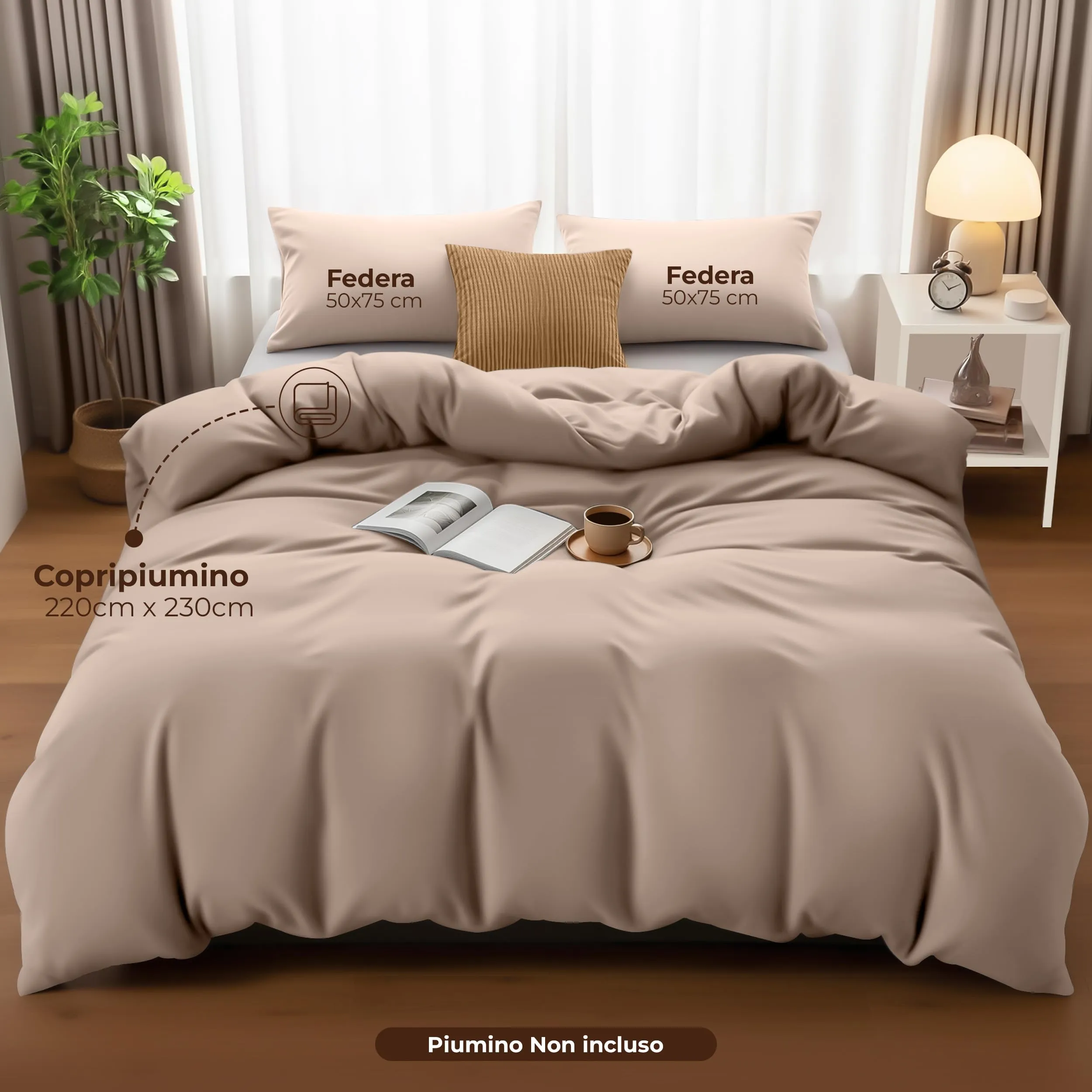 Utopia Bedding Copripiumino Matrimoniale 230x220 cm con 2 Federe 50x75 cm, Beige - immagine 2