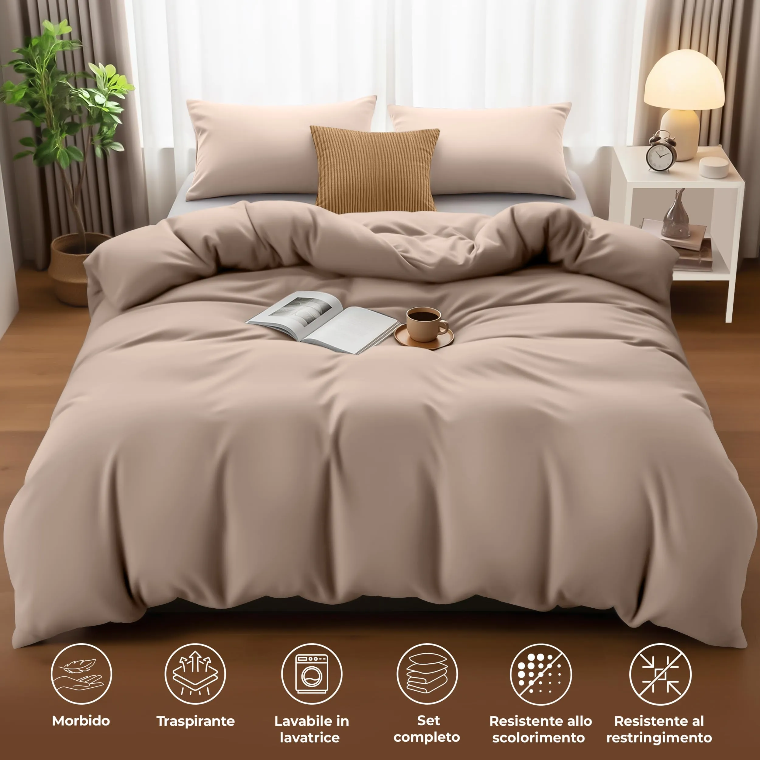 Utopia Bedding Copripiumino Matrimoniale 230x220 cm con 2 Federe 50x75 cm, Beige - immagine 5