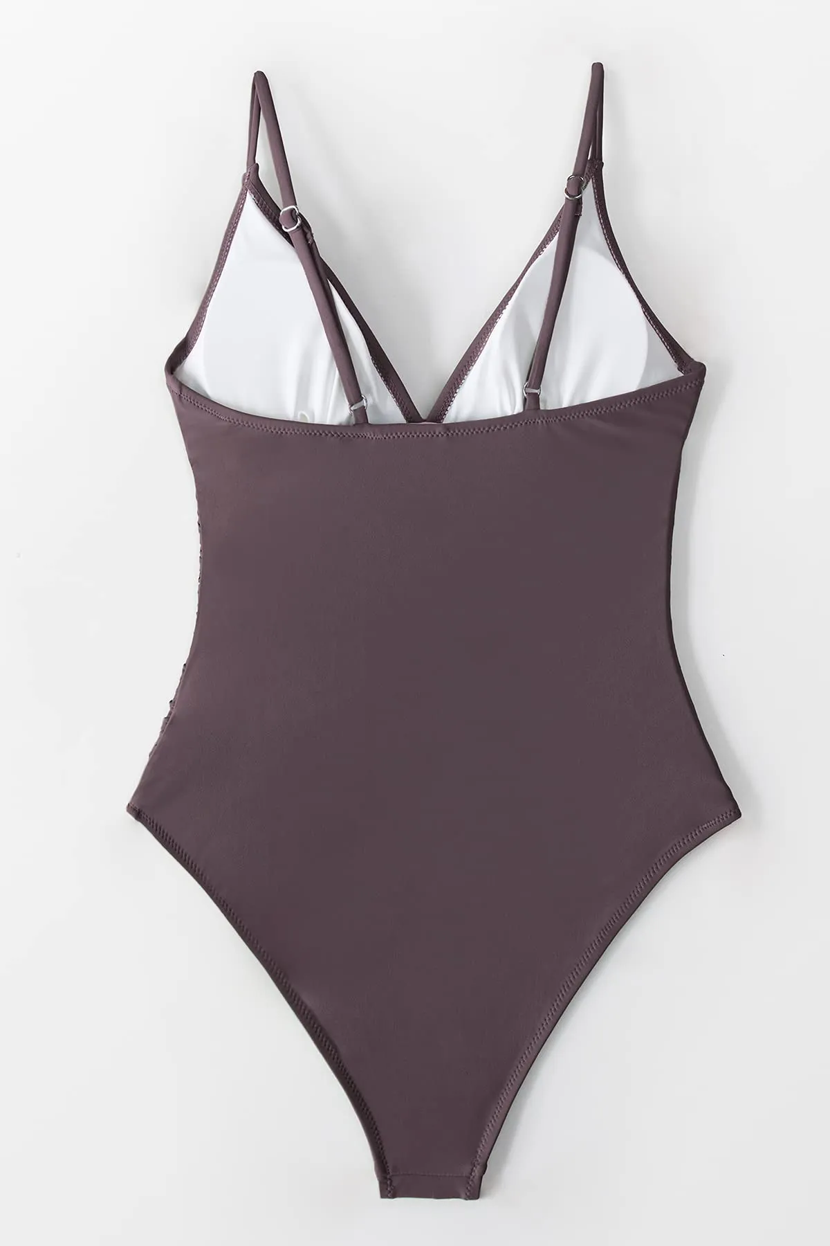 Cupshe Costume da bagno da donna a triangolo con scollo a V, tinta unita, Caffè, XL - immagine 5