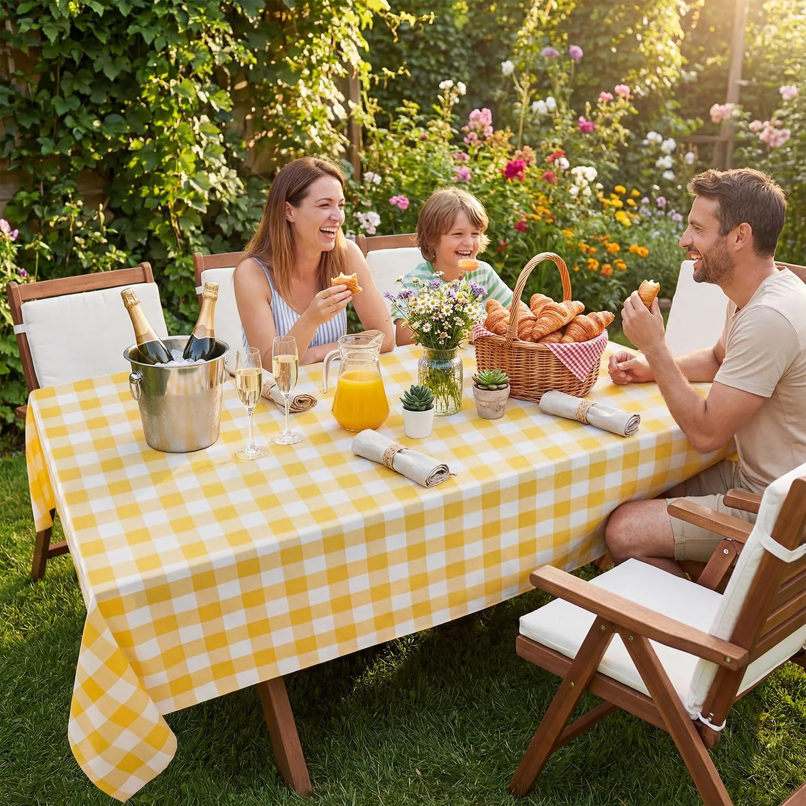 Softalker Tovaglia Rettangolare a Scacchi Gingham Impermeabile - Giallo e Bianco - immagine 3