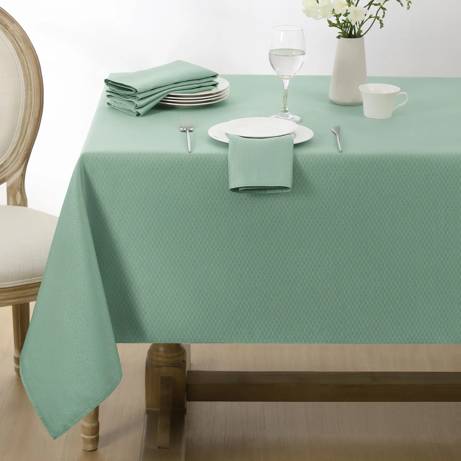 Softalker Tovaglia rettangolare in jacquard verde salvia, 152 x 264 cm, antimacchia e idrorepellente - immagine 6