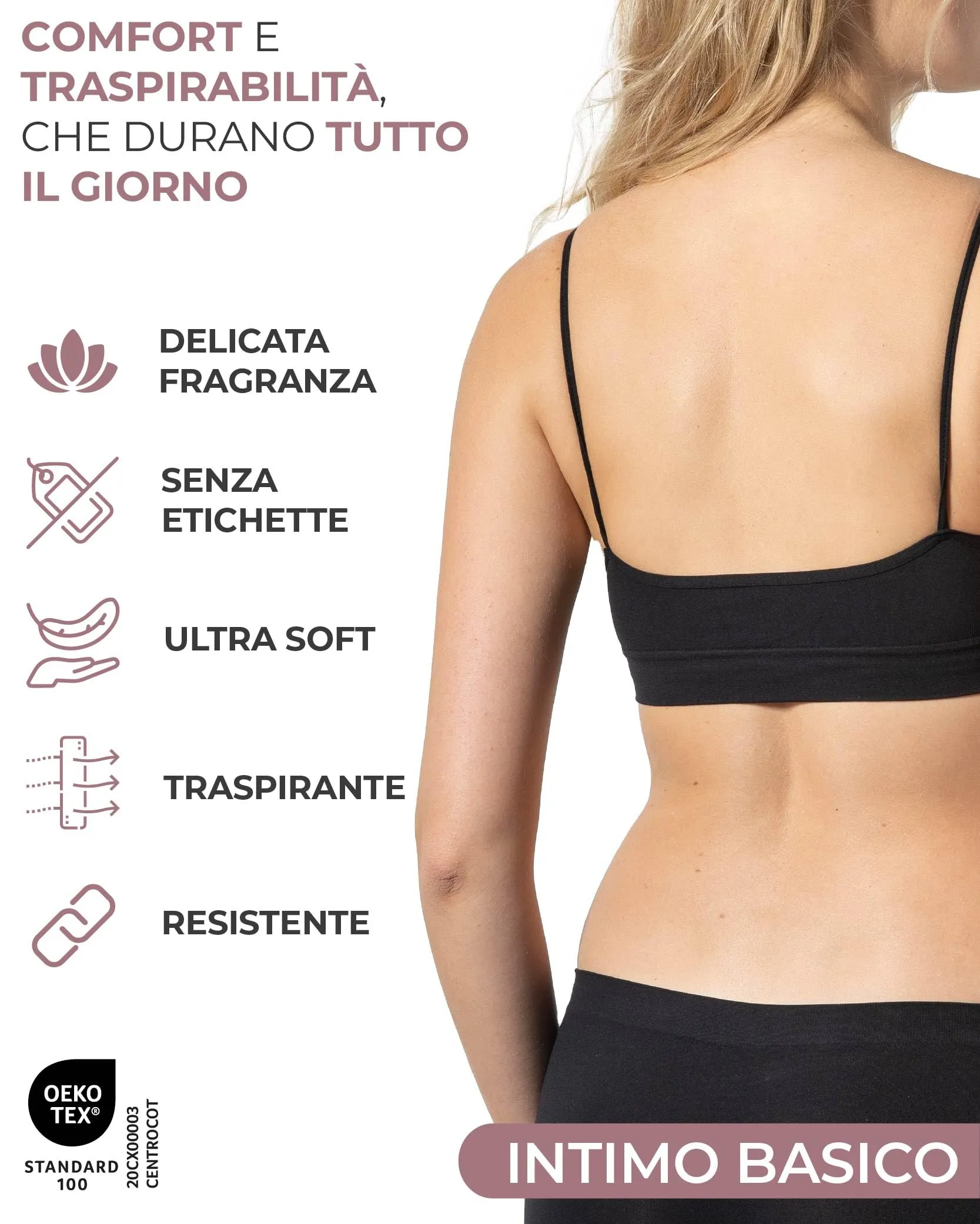 Risalti Reggiseno Senza Ferretto Spalla Stretta Seamless in Microfibra, 3 pz - immagine 3