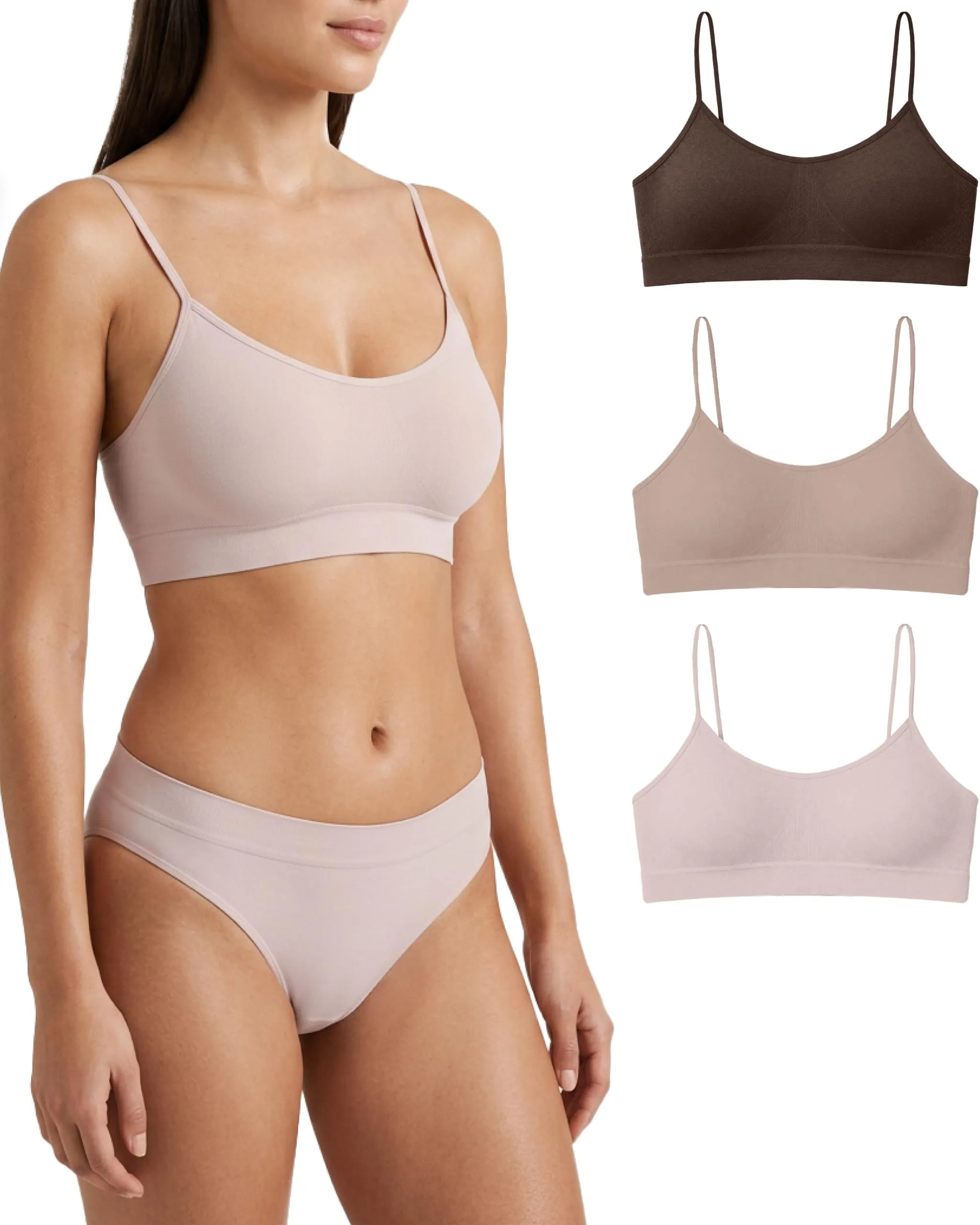 Risalti Reggiseno Senza Ferretto Spalla Stretta, Bralette Seamless in Microfibra, 3 pz - immagine 1