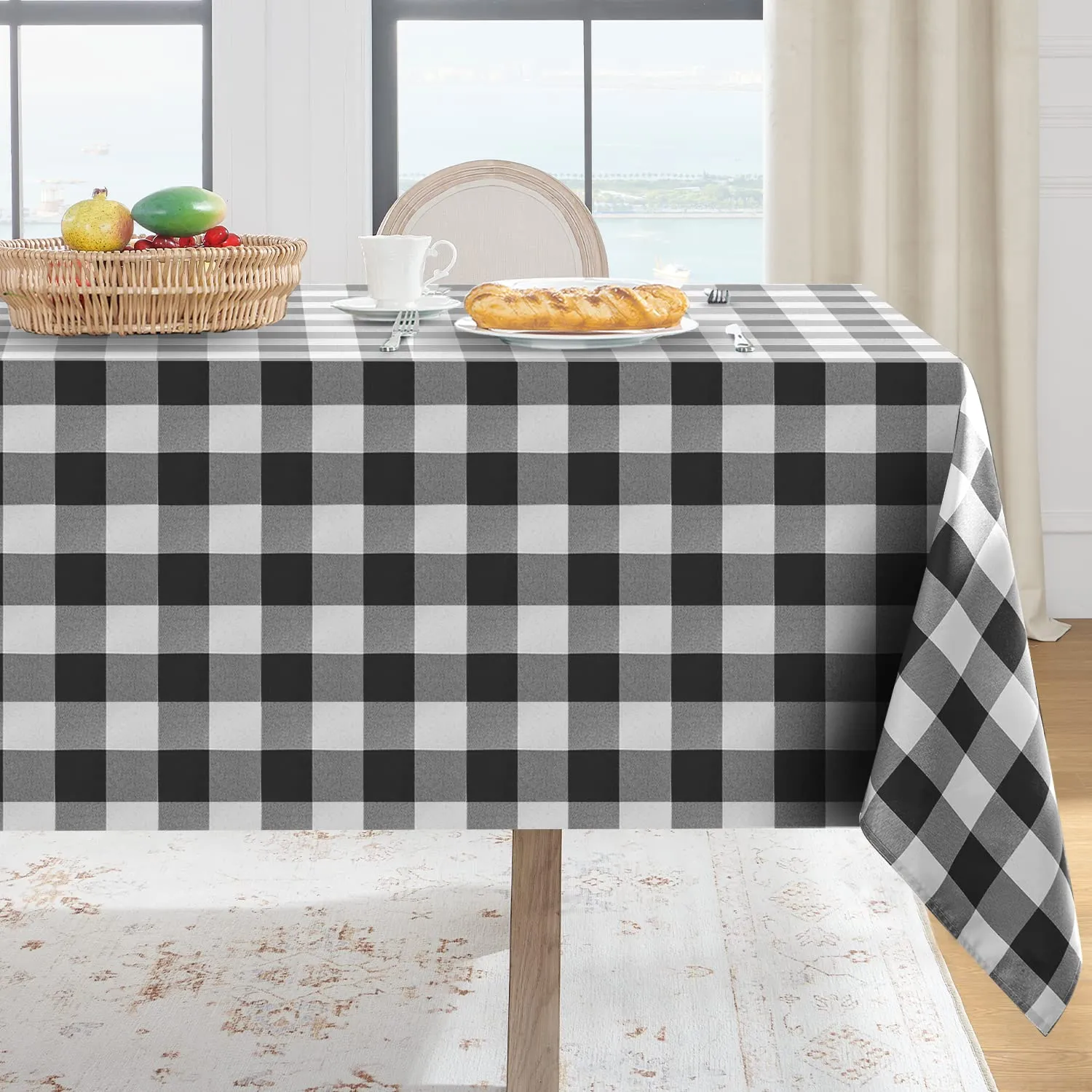 Softalker Tovaglia Rettangolare a Scacchi Gingham Impermeabile, Nero e Bianco, 152 x 213 cm - immagine 1