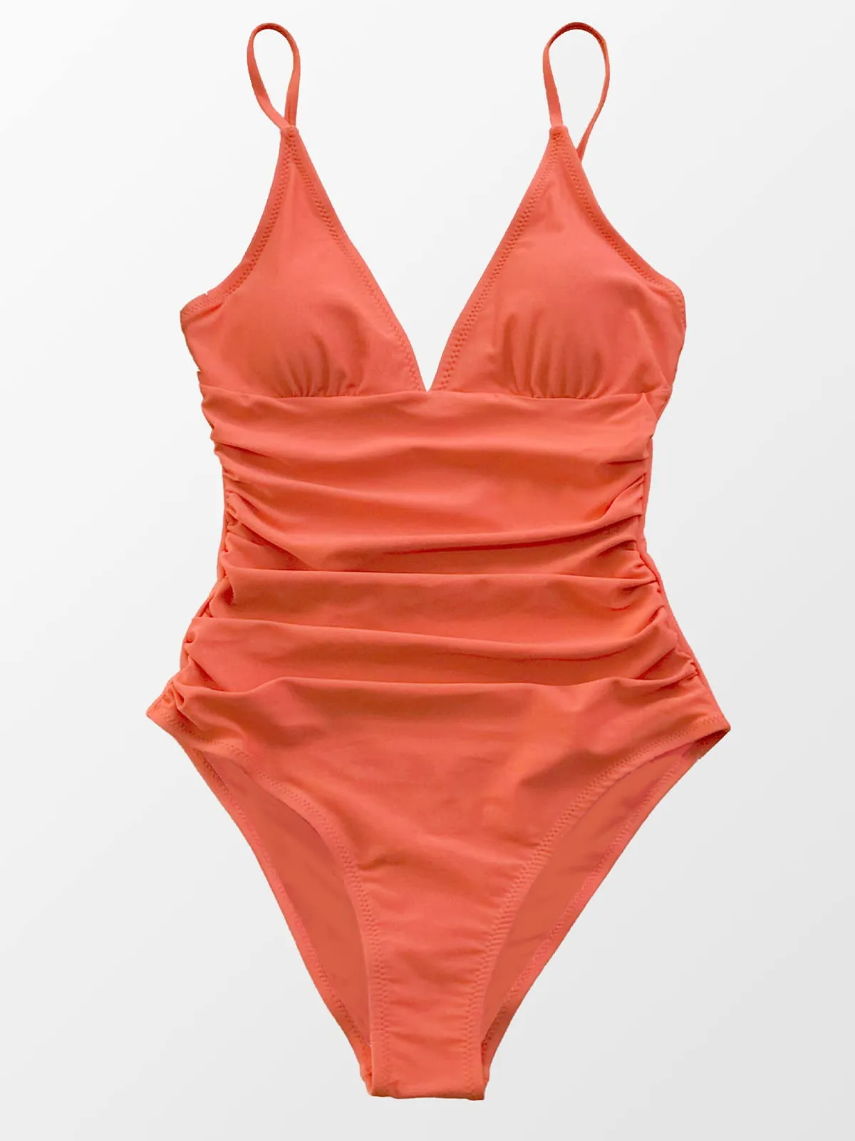 Cupshe Costume da Bagno da Donna Scollo a V Arricciatura, Arancione, S - immagine 4