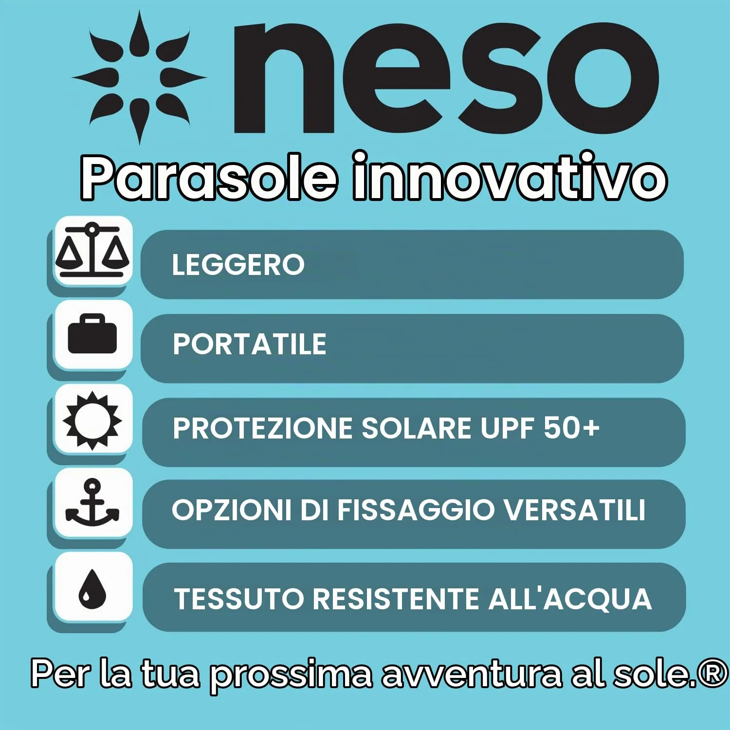 Neso Tenda da spiaggia con ancoraggio a sabbia, parasole portatile 2.1m x 2.1m, Colore Salva le balene - immagine 3