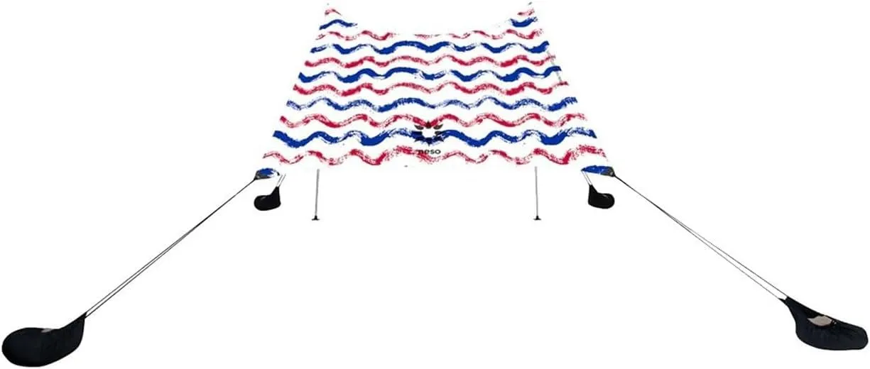 Neso Tenda da Spiaggia con Ancoraggio a Sabbia, 2.1m x 2.1m, Onde Rosse e Blu - immagine 1