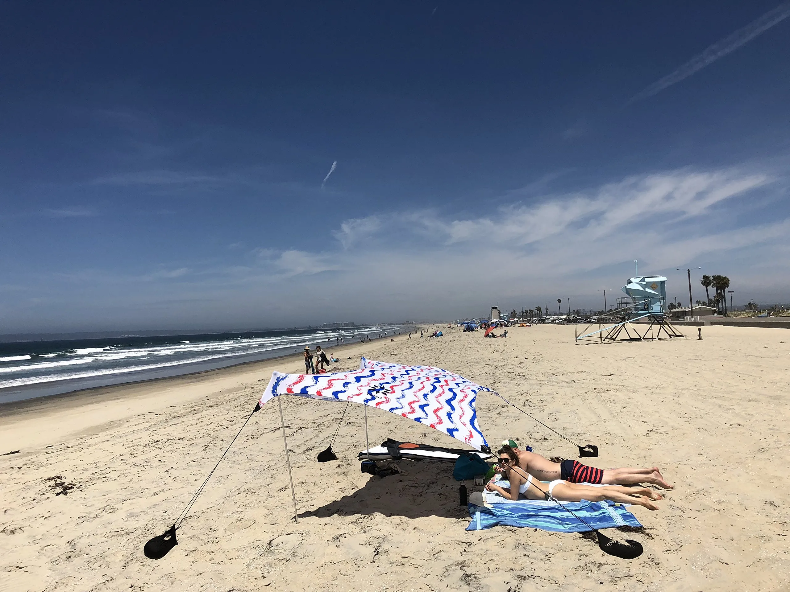 Neso Tenda da Spiaggia con Ancoraggio a Sabbia, 2.1m x 2.1m, Onde Rosse e Blu - immagine 2