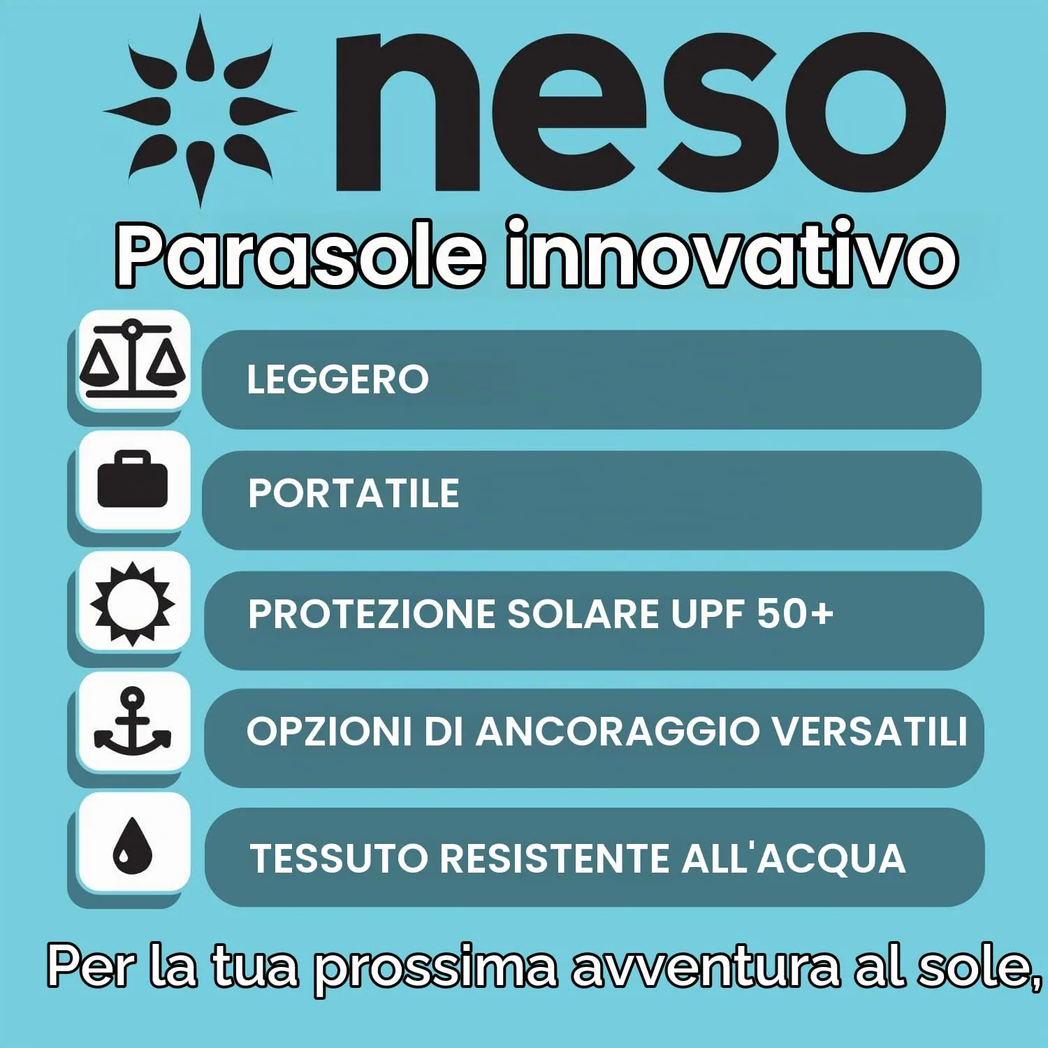 Neso Tenda da Spiaggia con Ancoraggio a Sabbia, 2.1m x 2.1m, Limone - immagine 3
