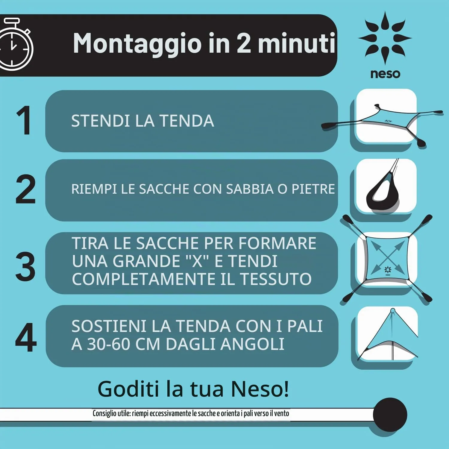 Neso Tenda da spiaggia portatile 2.1m x 2.1m - Strisce d'epoca - immagine 4