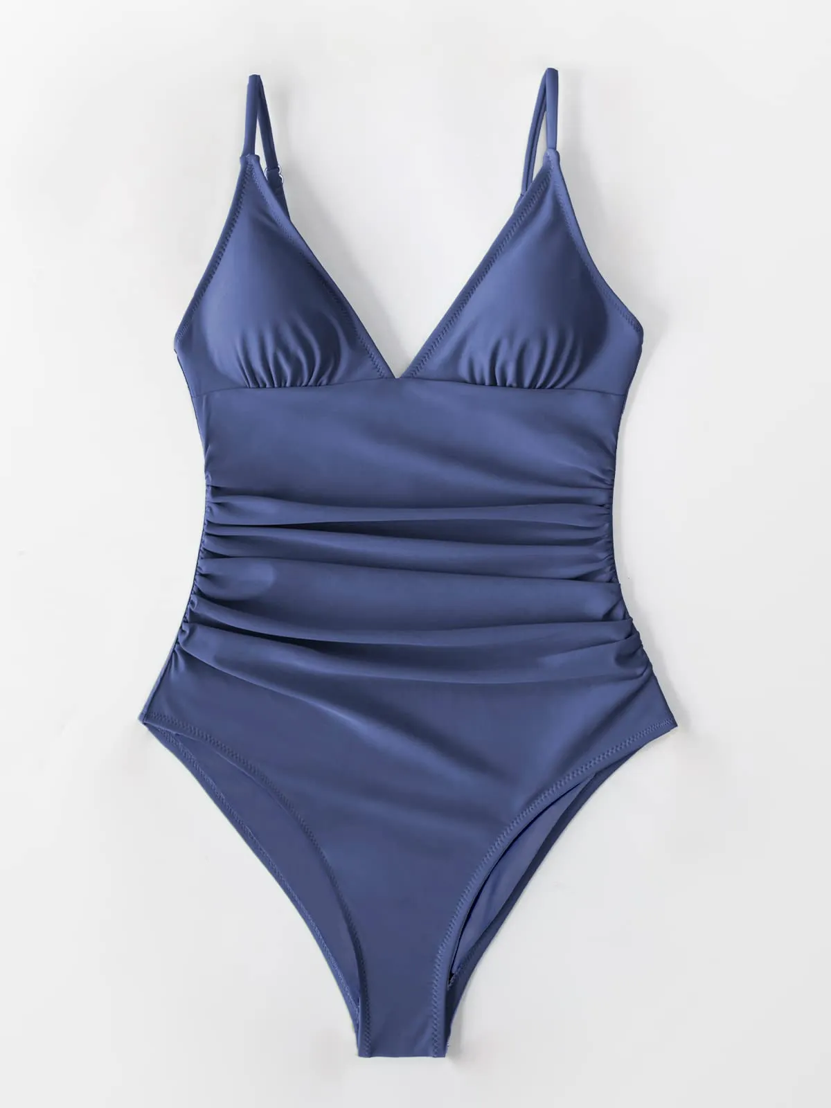 CUPSHE Costume Intero Donna Tummy Control V Neck, Blu Scuro, S - immagine 5