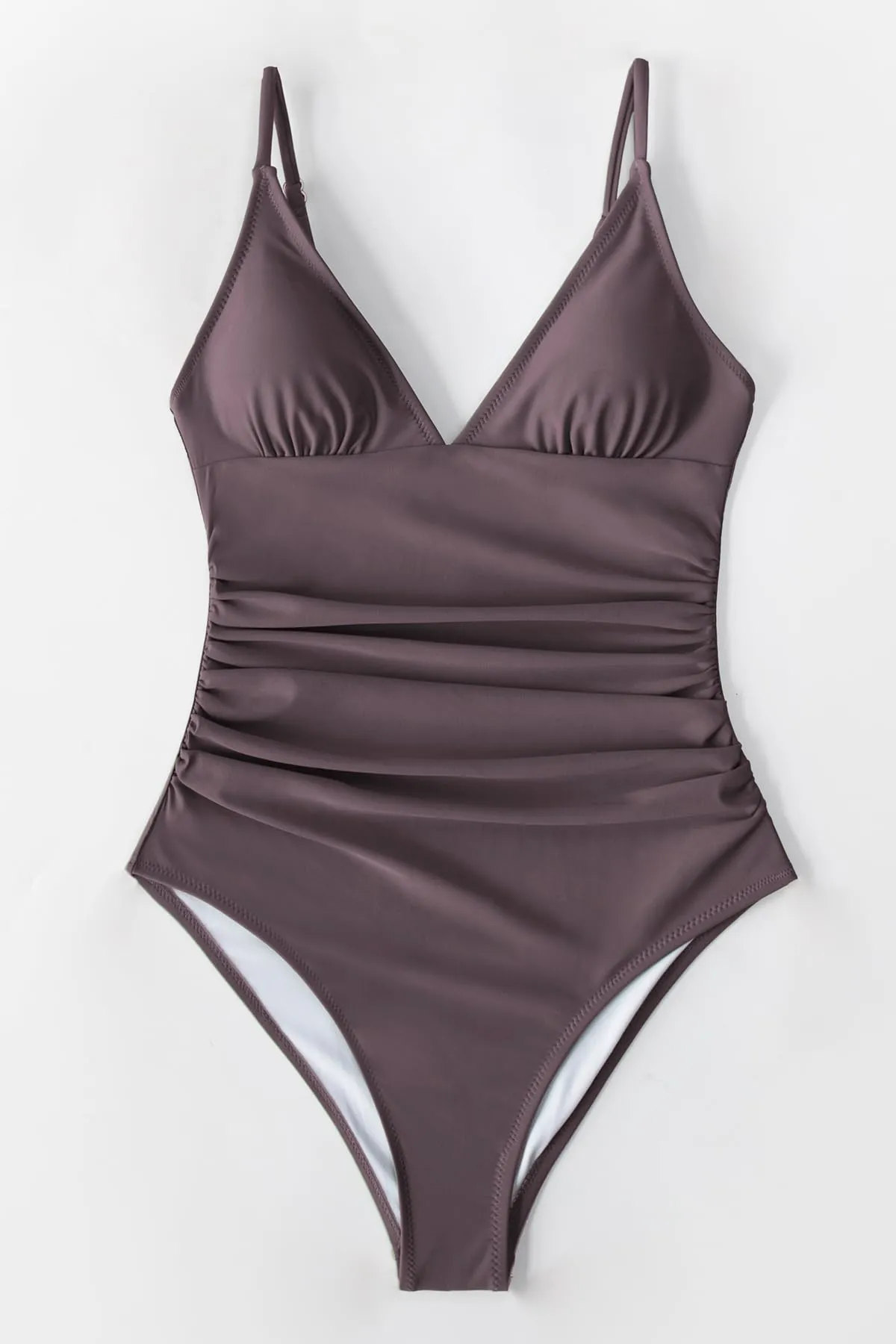 Cupshe Costume da bagno da donna a triangolo con scollo a V e drappeggio, Caffè, L - immagine 4