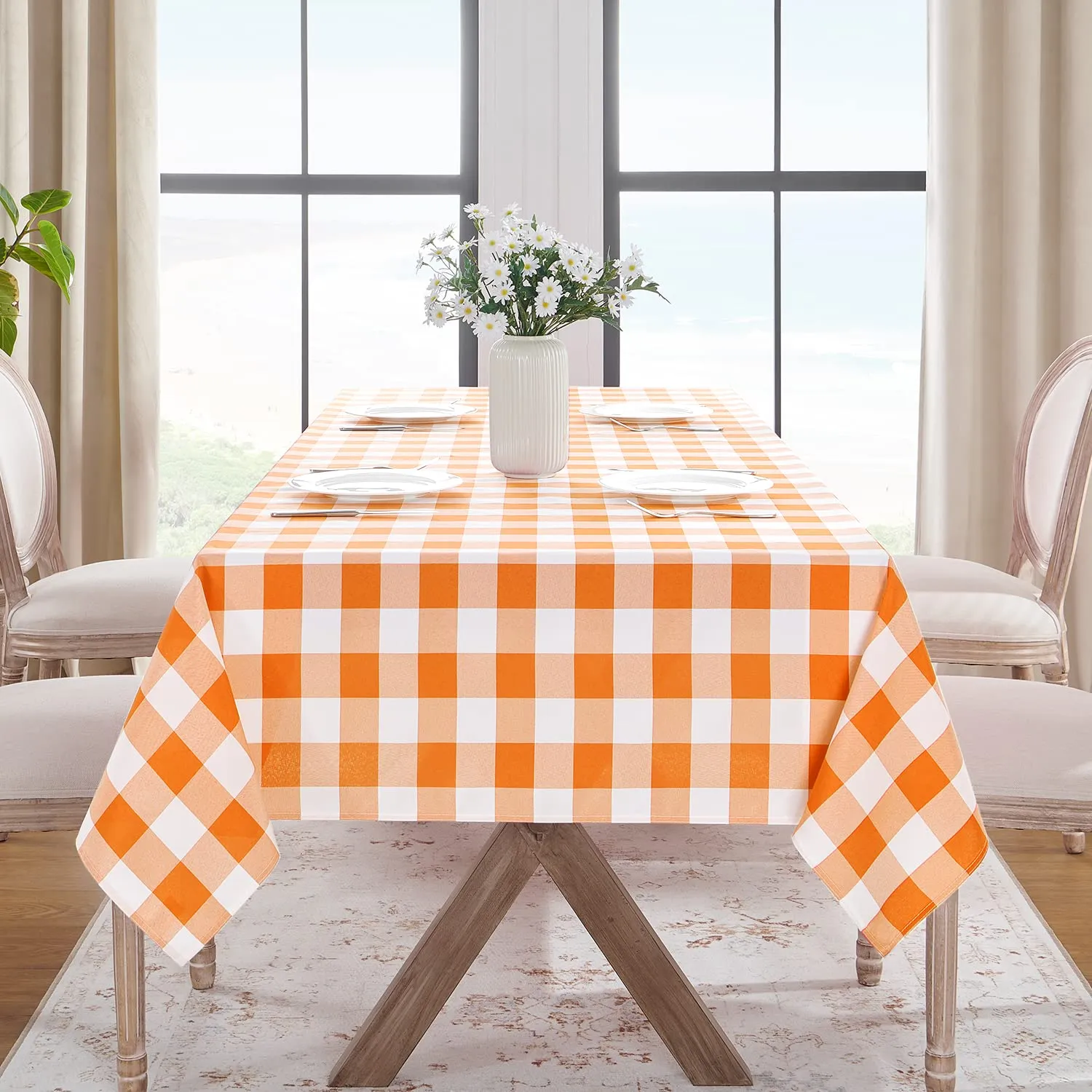Softalker Tovaglia Rettangolare a Quadri, Impermeabile e Antimacchia, Arancione e Bianco, 152,4 x 259,1 cm - immagine 8