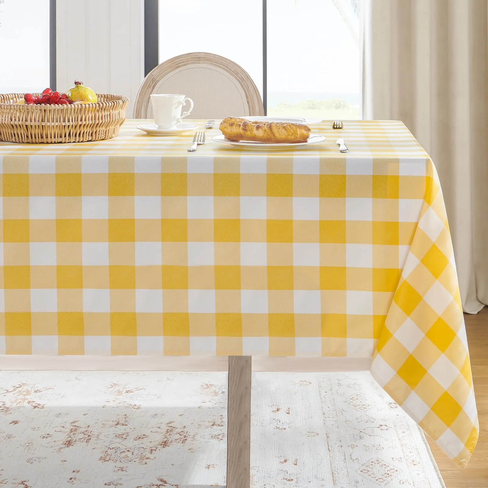 Softalker Tovaglia Rettangolare a Quadretti Giallo e Bianco, 152,4 x 304,8 cm - immagine 1