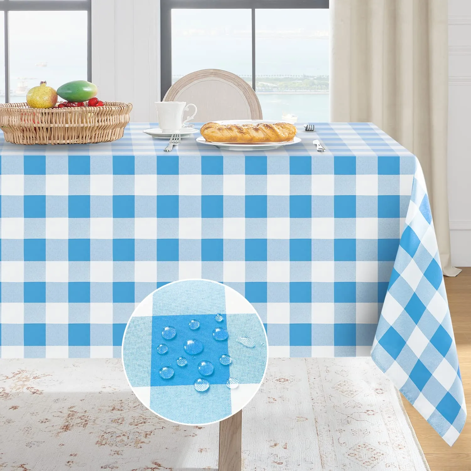 Softalker Tovaglia rettangolare a quadretti impermeabile, blu e bianco, 137 x 304 cm - immagine 1